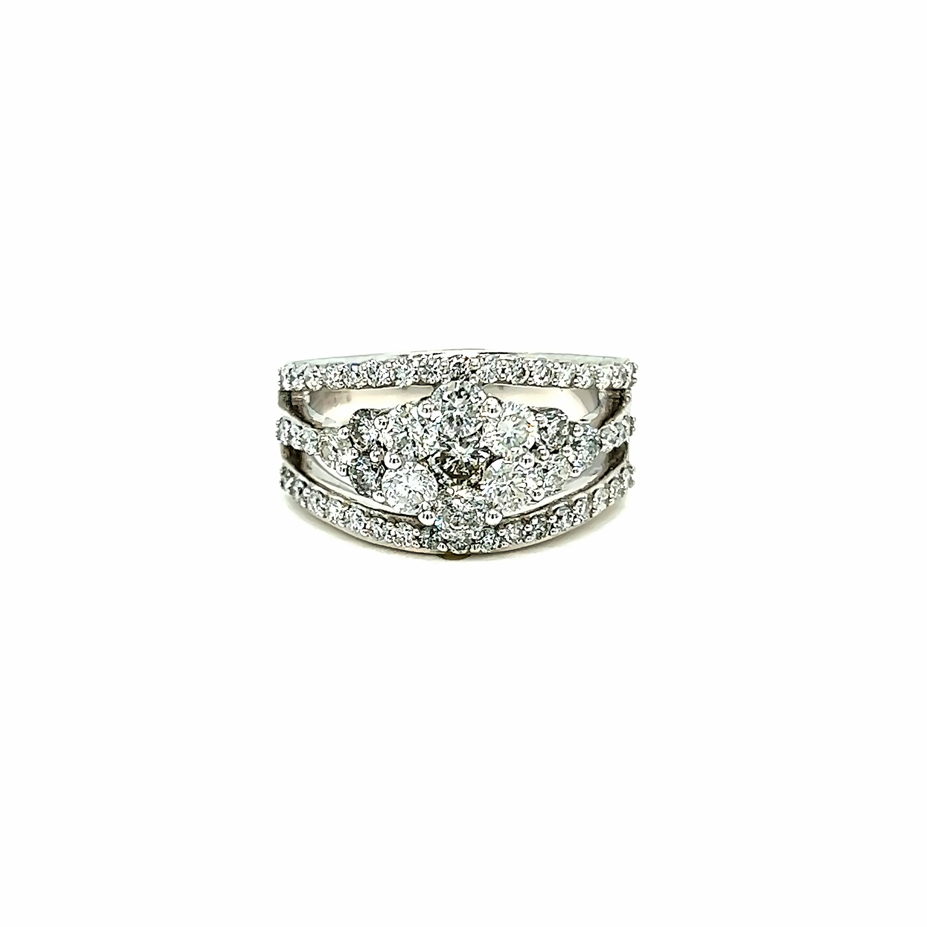 White 14 Karat Flower Fashion Ring with 53=1.59tw Round Brilliant G I Diamonds