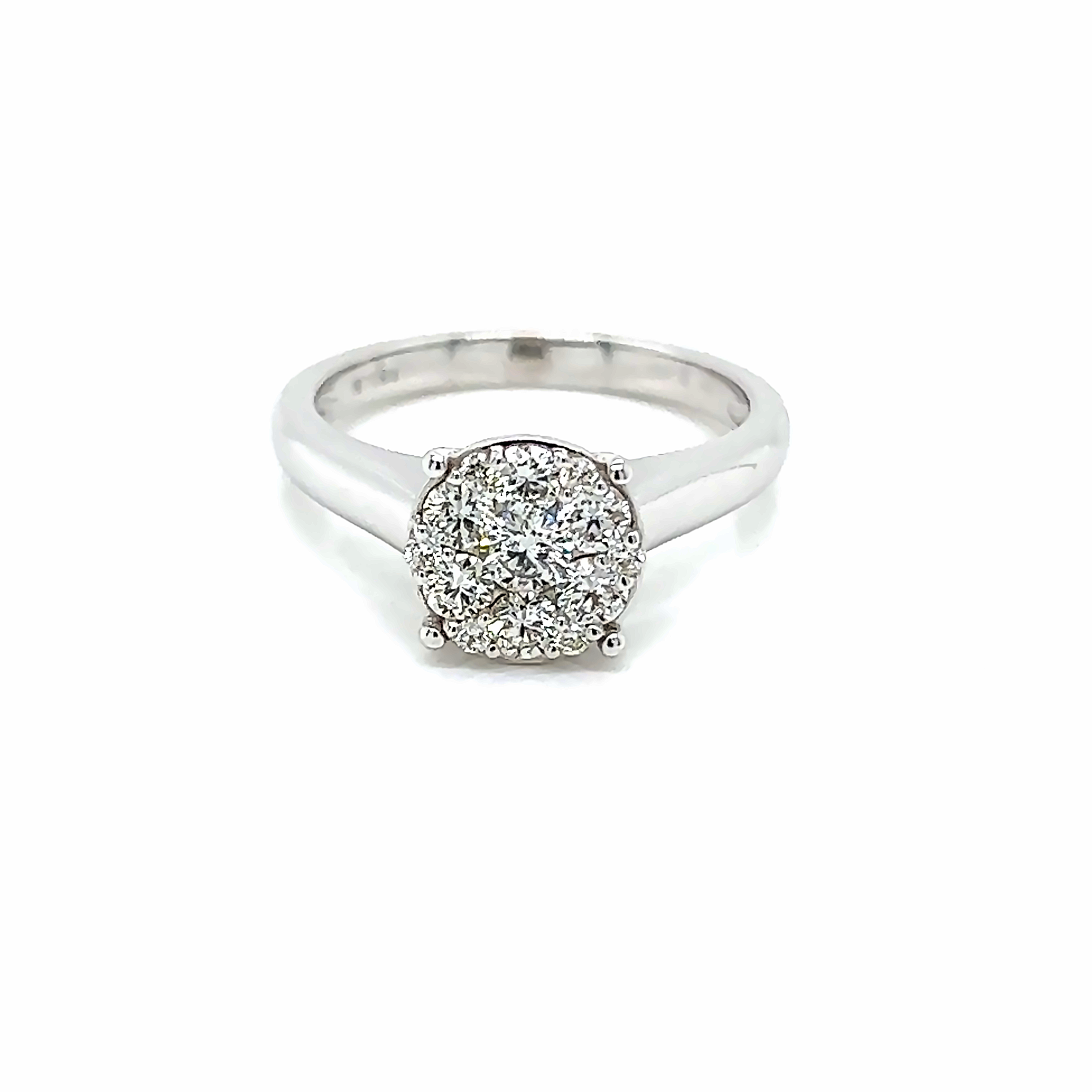 White 14 Karat Cluster Fashion Ring 7=0.60tw Round Brilliant G VS Diamonds