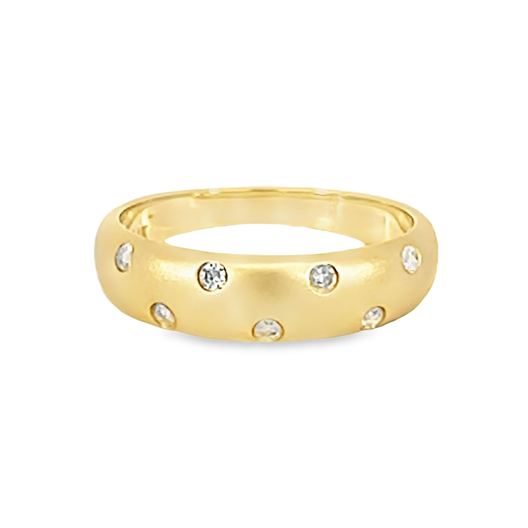 14k Yellow Gold Matte Ring With Diamonds