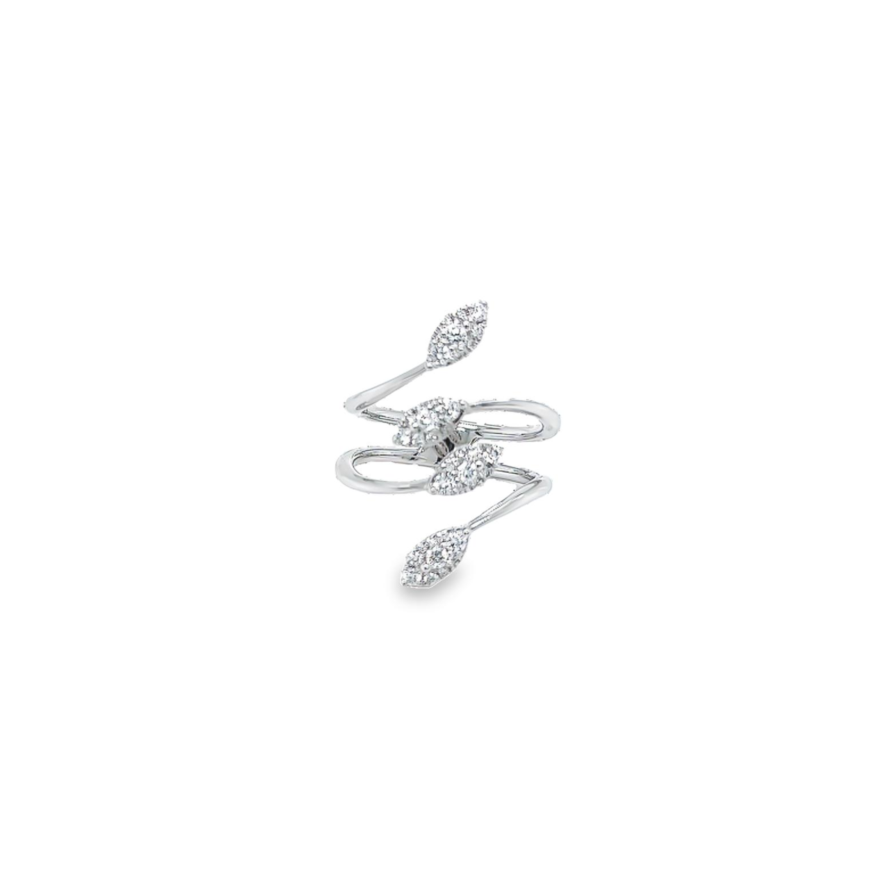 14 karat white gold free form fashion ring with 28=0.41 total weight round brilliant G VS Diamonds