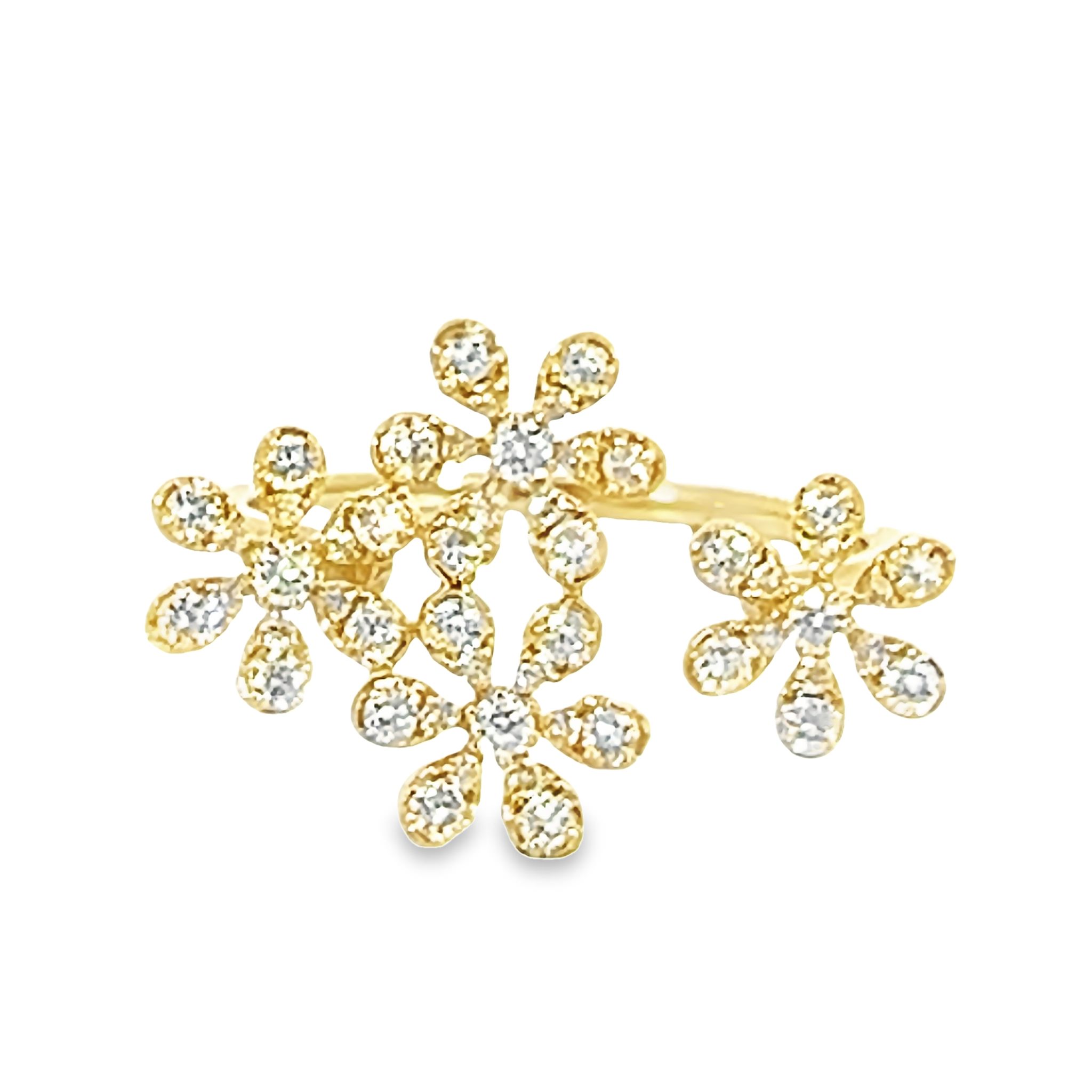14k Yellow Gold Diamond Flower Fashion Ring