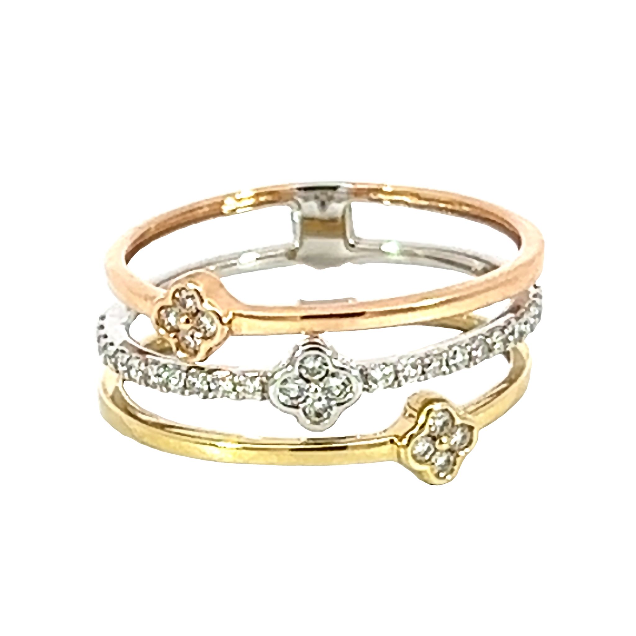 14k Tri-tone Gold Diamond Fashion Ring