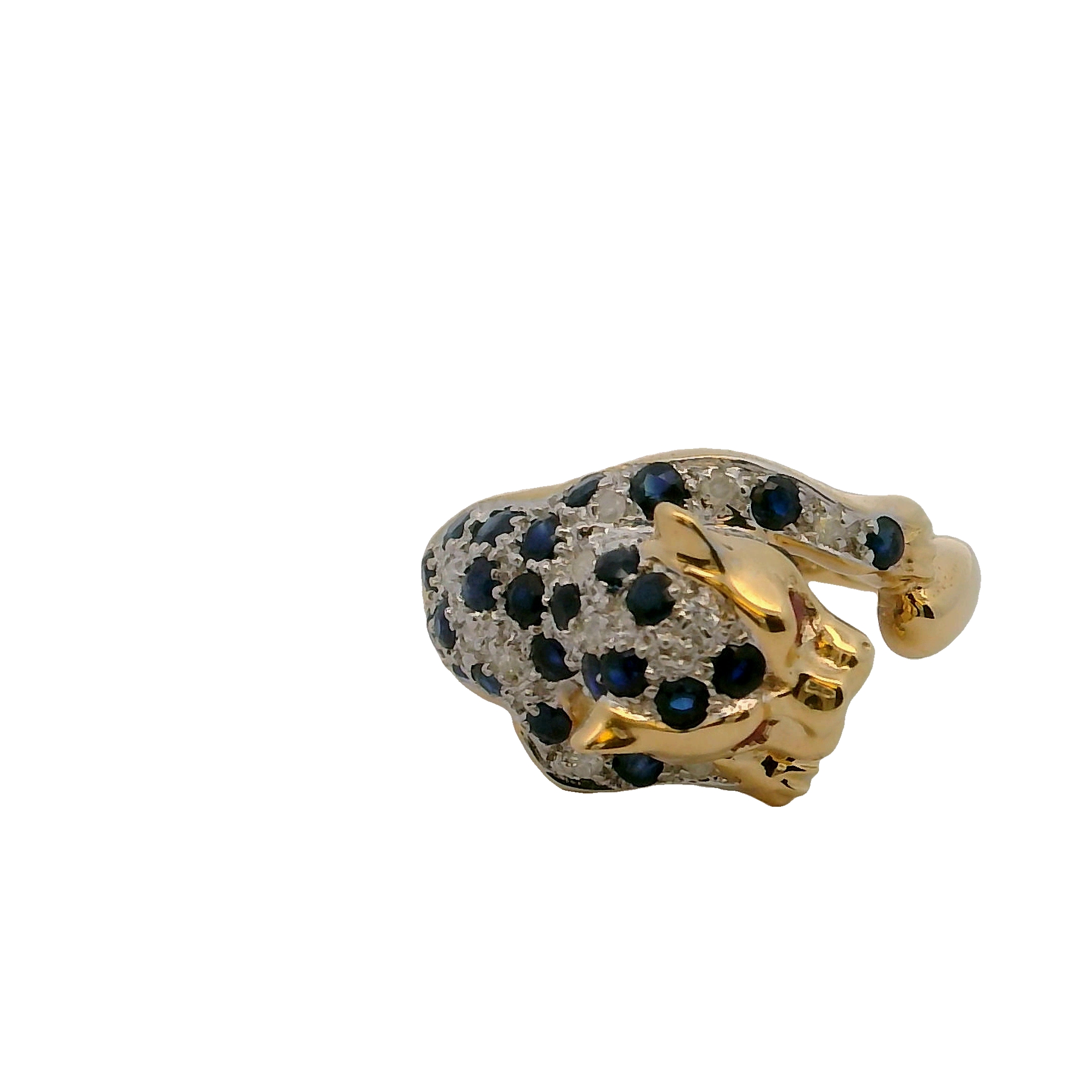 14k Yellow Gold Diamond And Sapphire Panther Ring