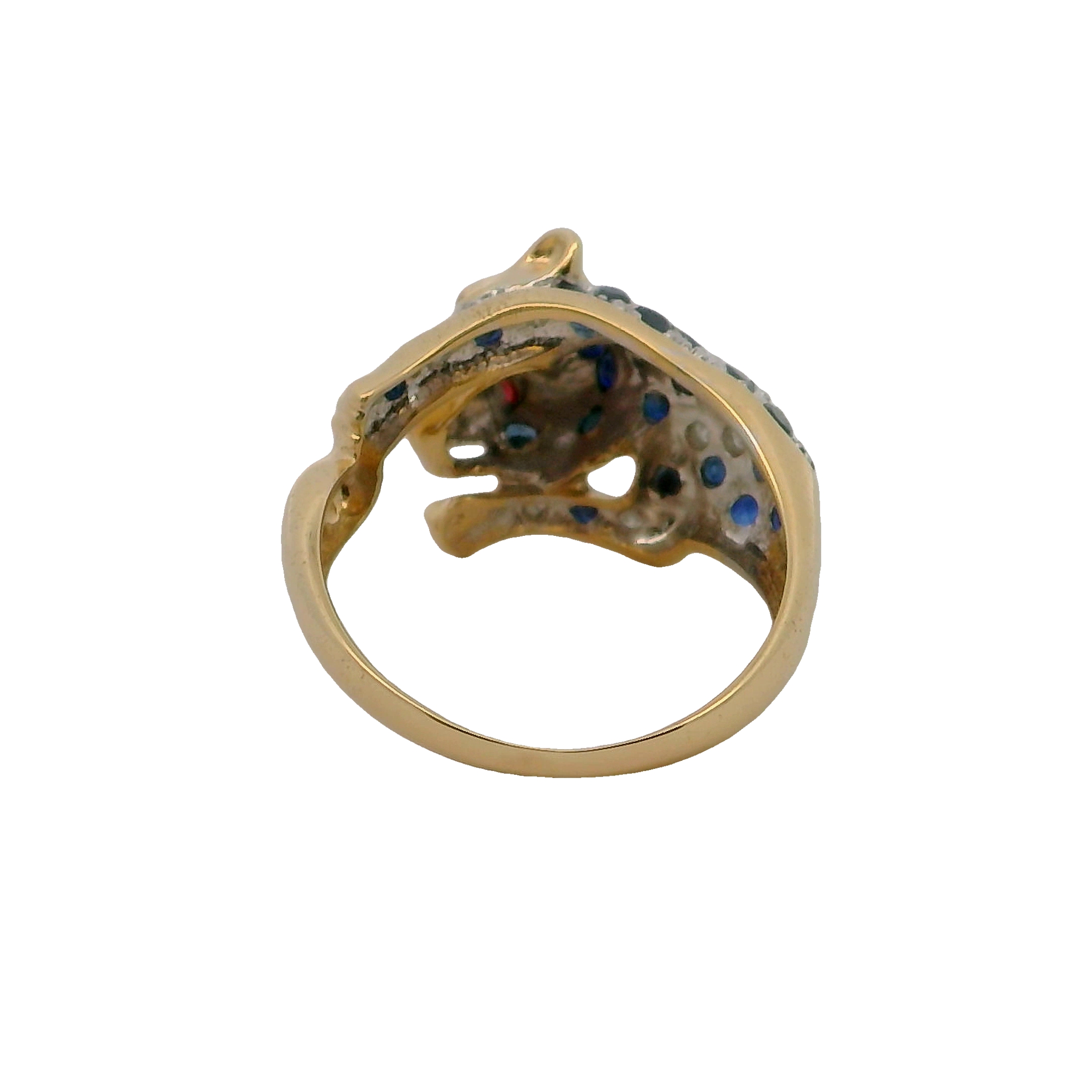 14k Yellow Gold Diamond And Sapphire Panther Ring