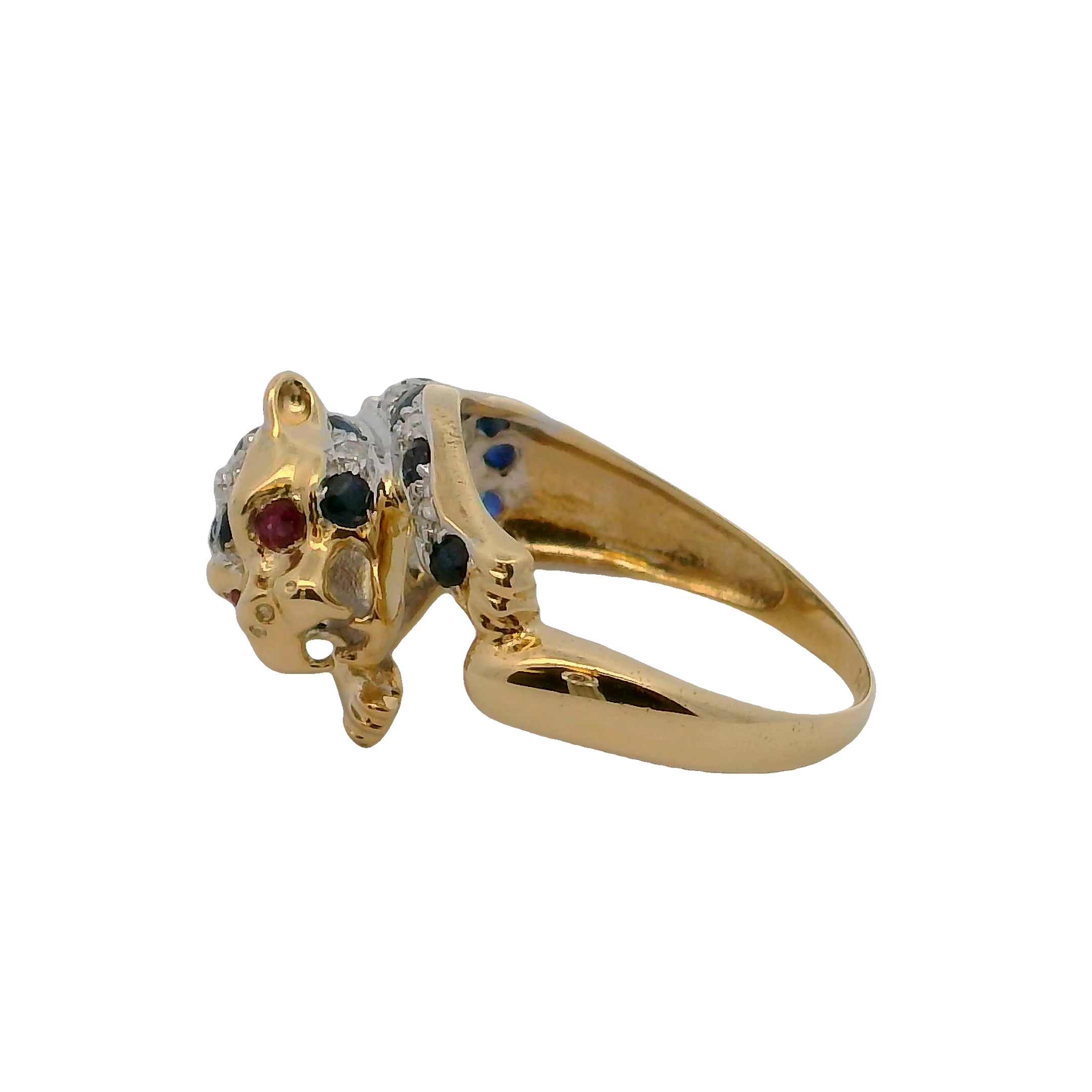 14k Yellow Gold Diamond And Sapphire Panther Ring