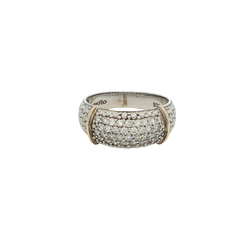 Sterling Silver Diamond Fashion Ring With 14k Yellow Gold Accents