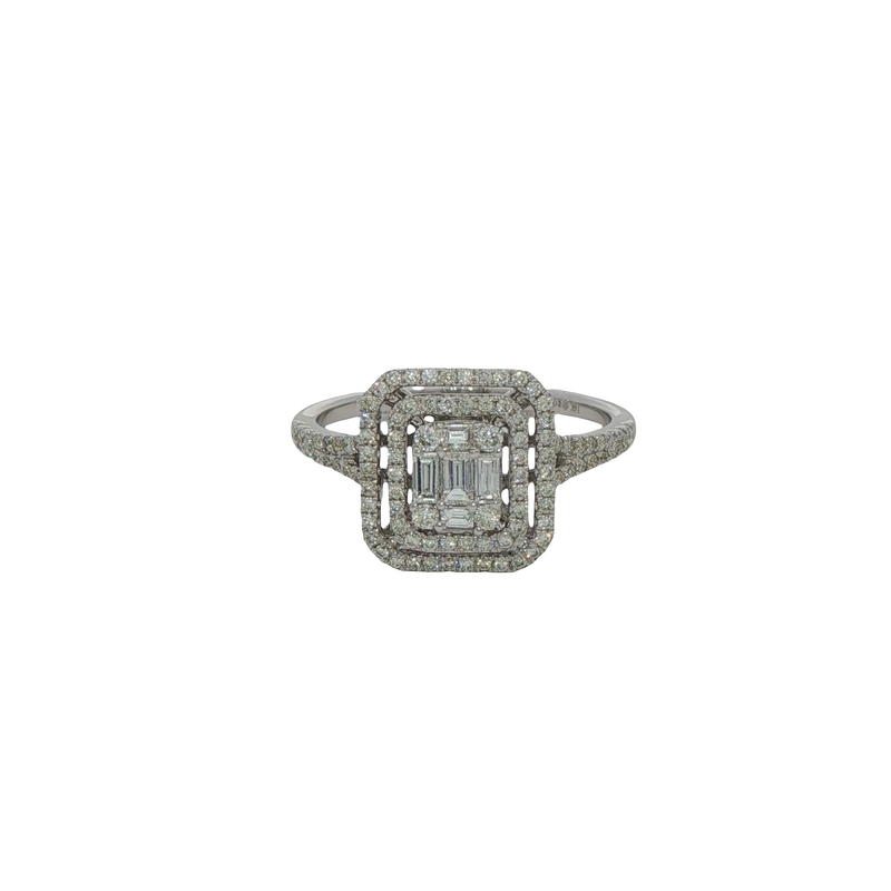 14k White Gold Diamond Halo Fashion Ring