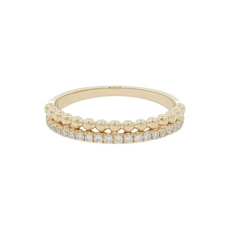 14k Yellow Gold Diamond And Beaded Ring