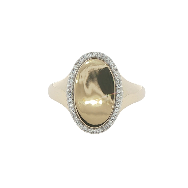 14k Yellow Gold Diamond Halo Signet Ring
