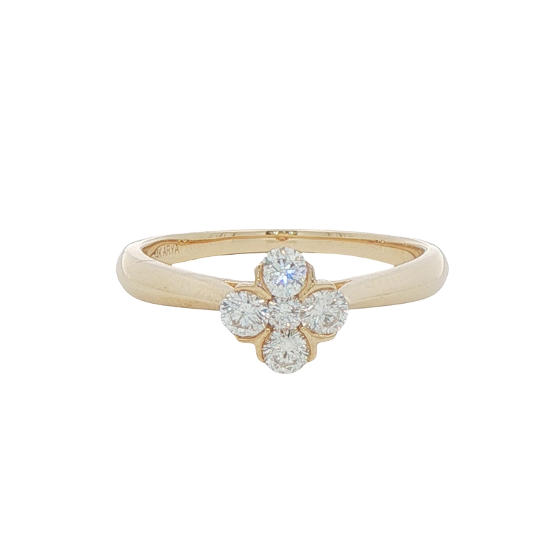 14k Yellow Gold Cluster Clover Ring
