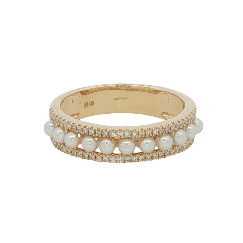 14k Yellow Gold Pearl And Diamond Ring