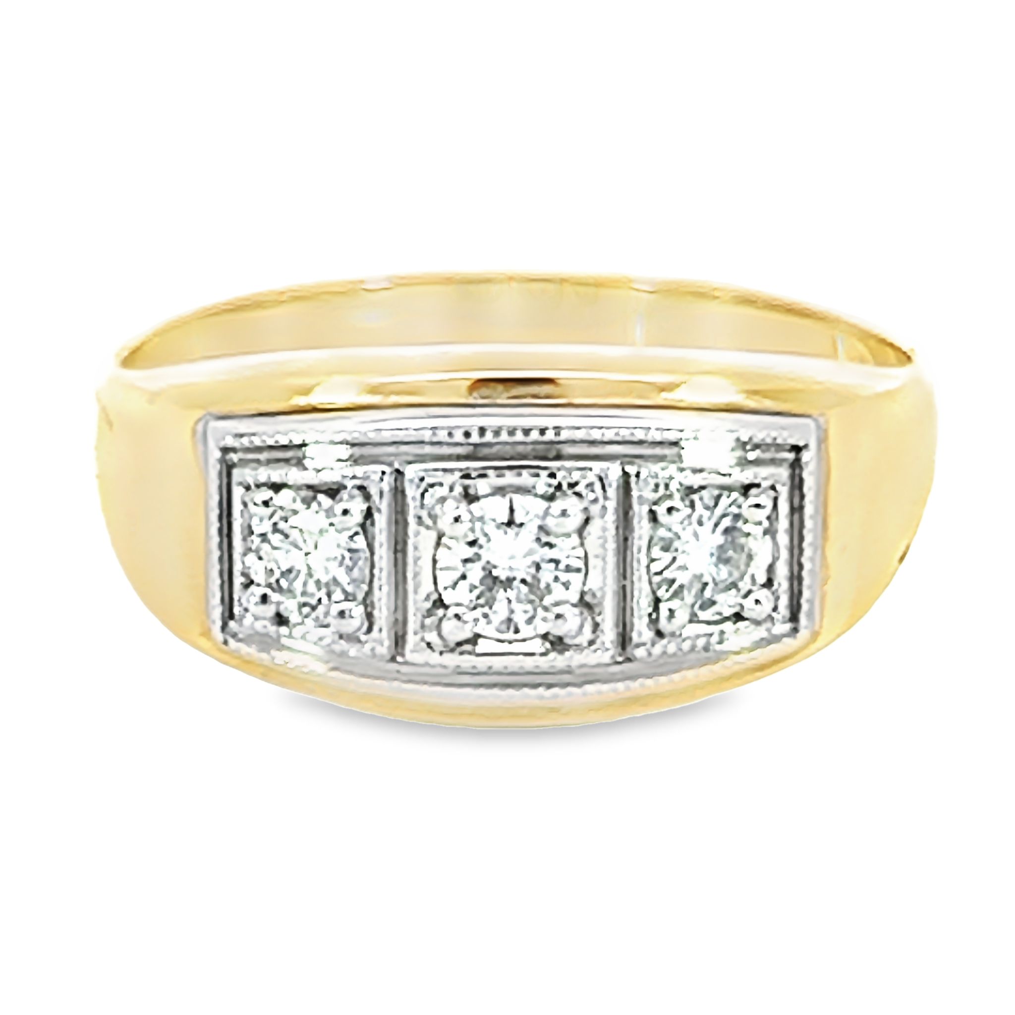 14Karat yellow gold gents with with 3=.65 TW G VS diamonds set in white gold top.