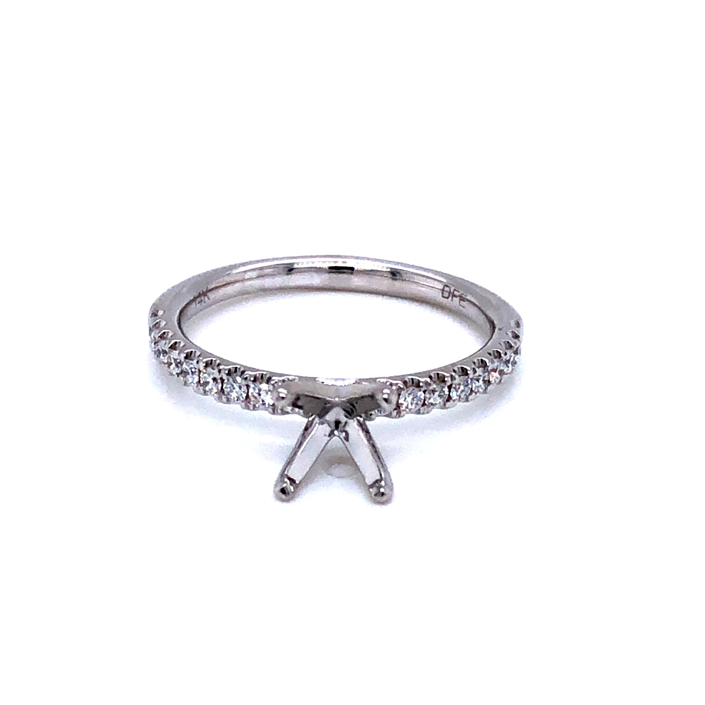 14 Karat White Gold Semi Mount Ring With 18=0.23TW Round Brilliant G VS Diamonds