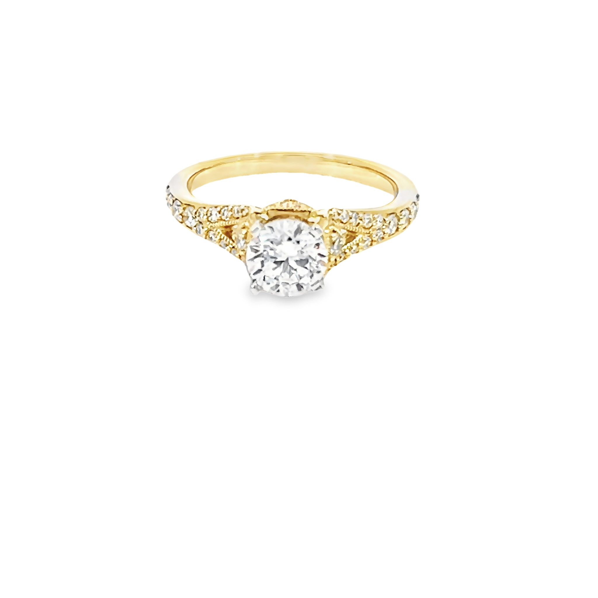 14 Karat yellow gold semi mount engagement Ring with 36=0.34tw Round Brilliant G SI Diamonds
