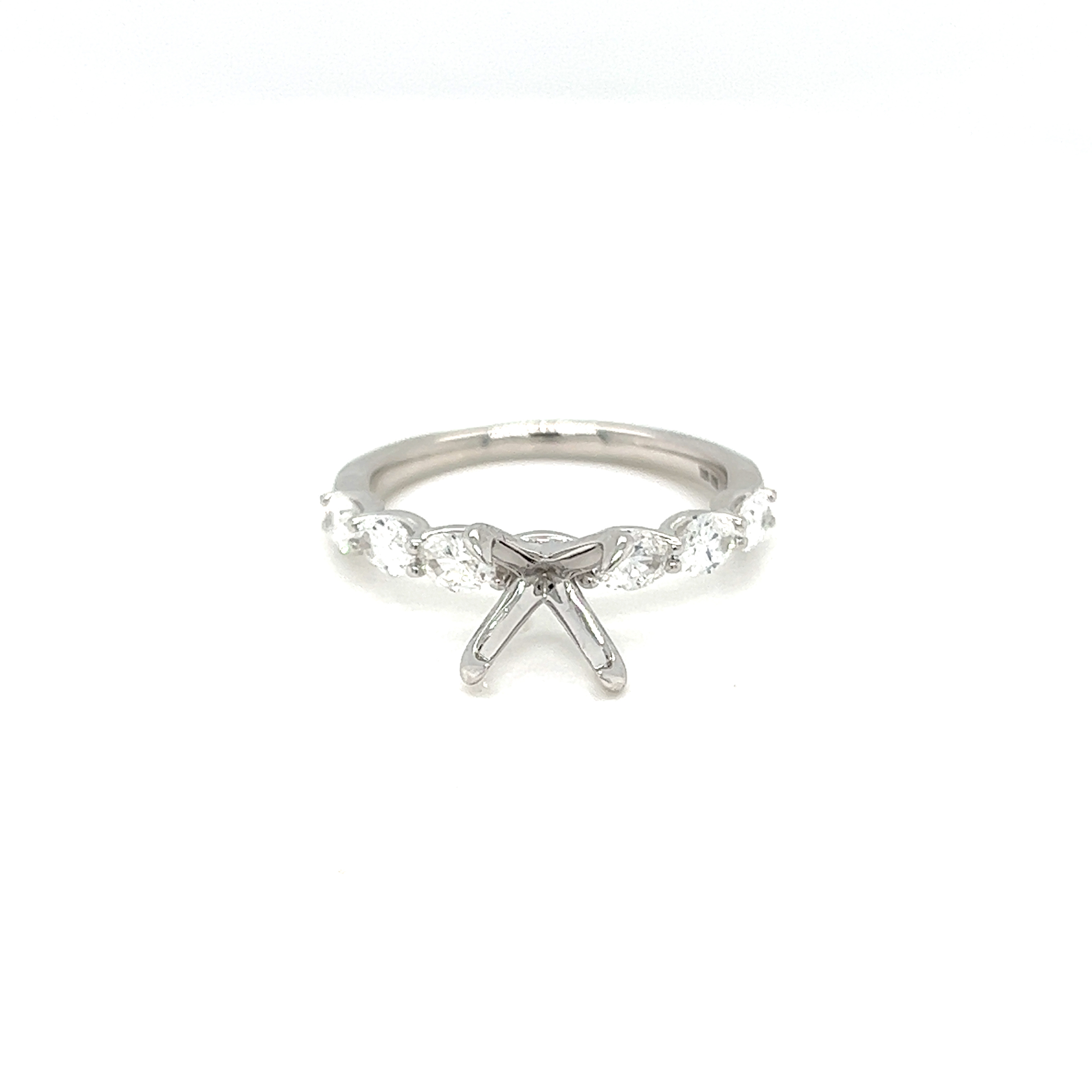14 karat white gold diamond Semi mount Ring with 6=0.75tw Oval G VS Diamonds