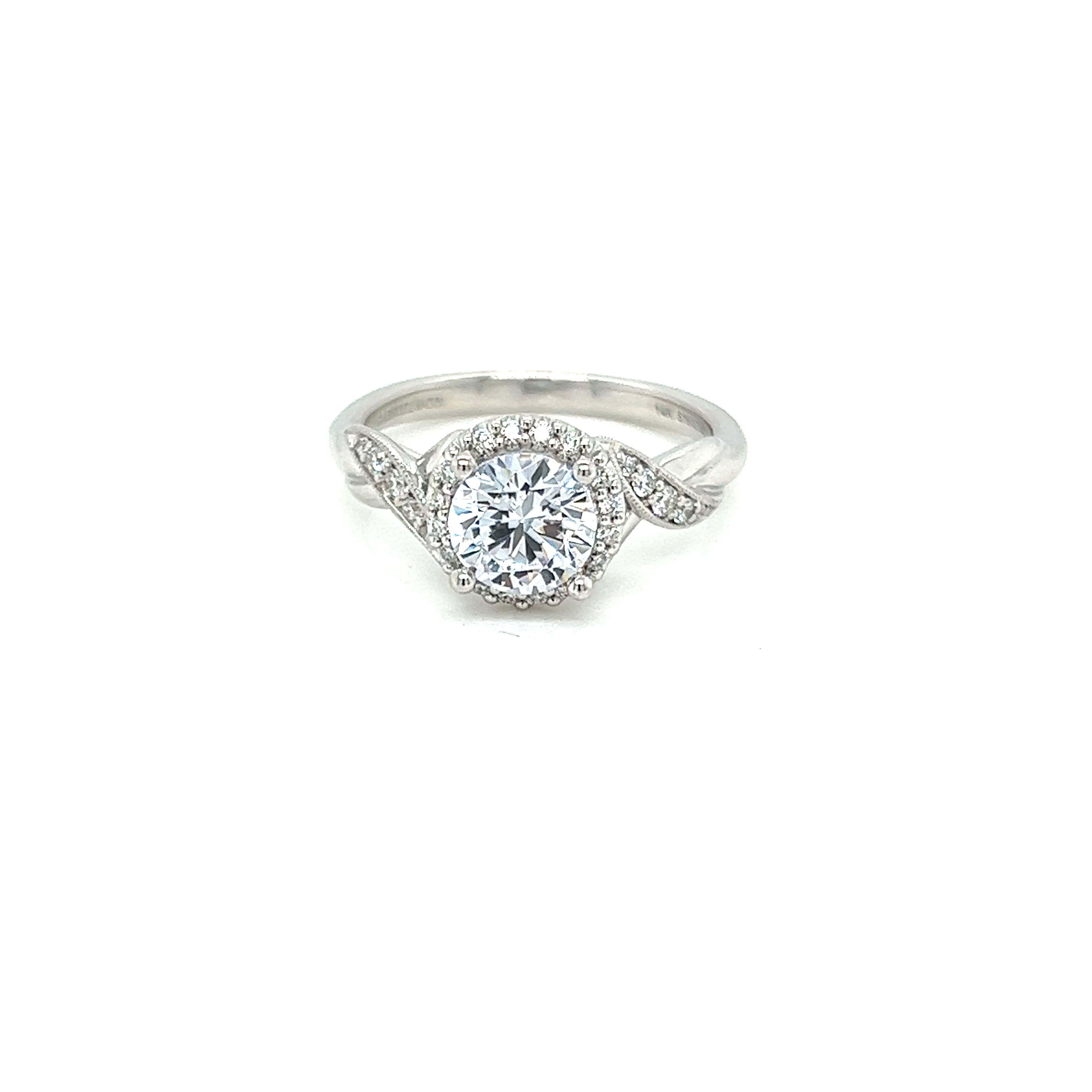 14 Karat white gold semi mount ring Size 6.5 with 26=0.18 total weight round brilliant G VS Diamonds