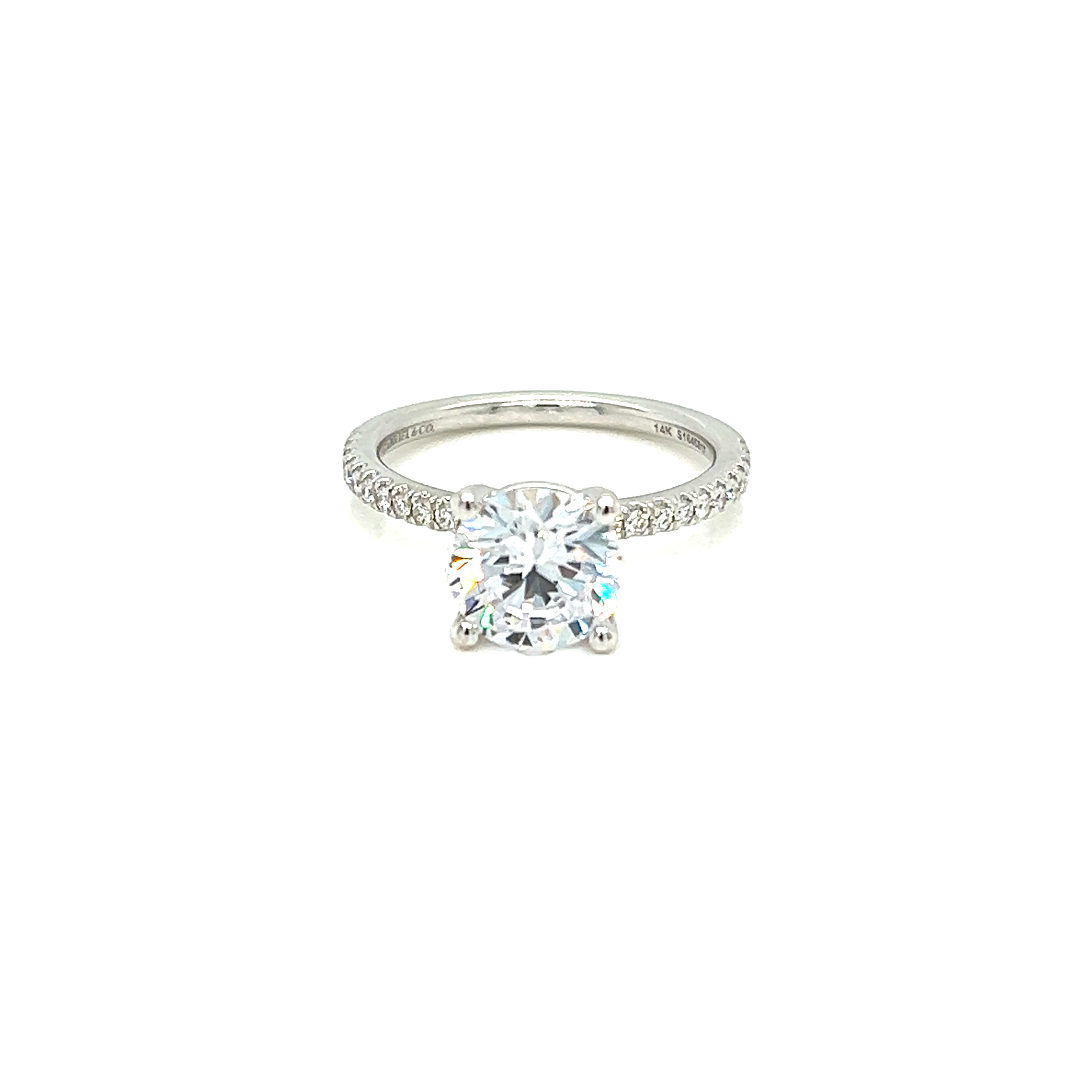 14 Karat white gold semi mount engagement ring with 24=0.18 total weight round brilliant G VS Diamonds