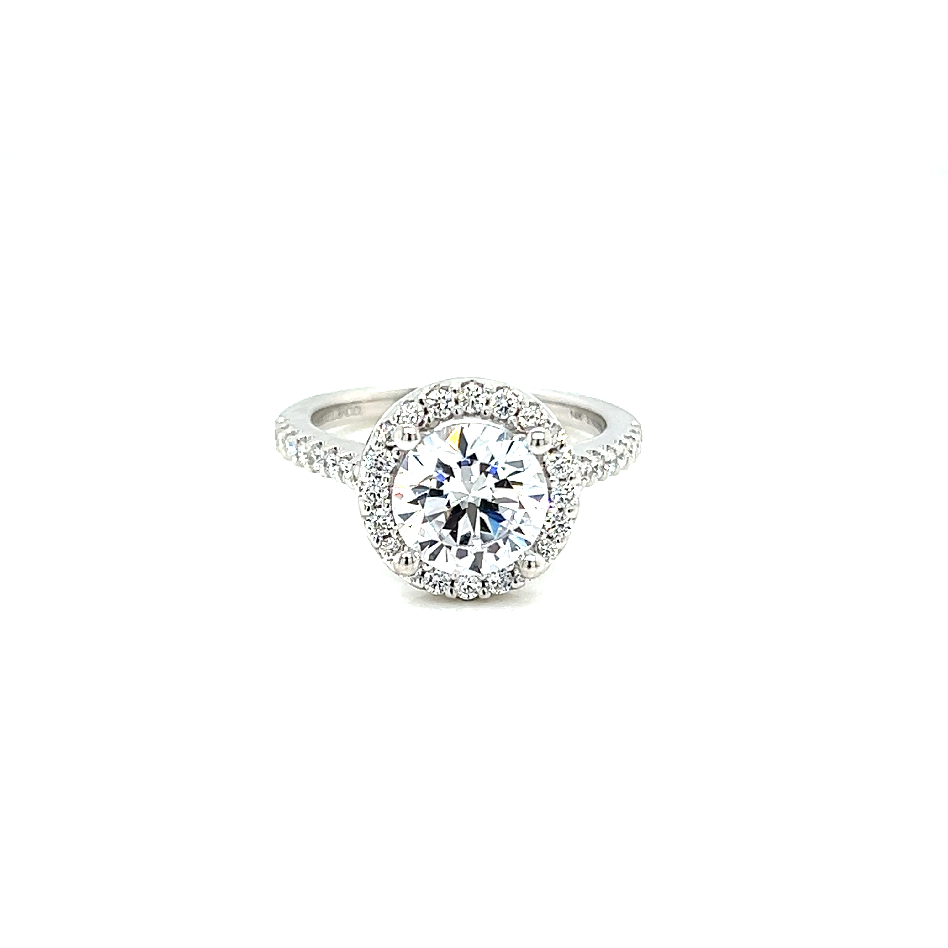 14 Karat white gold halo semi-mount engagement ring with 36=0.42tw round brilliant G VS Diamonds