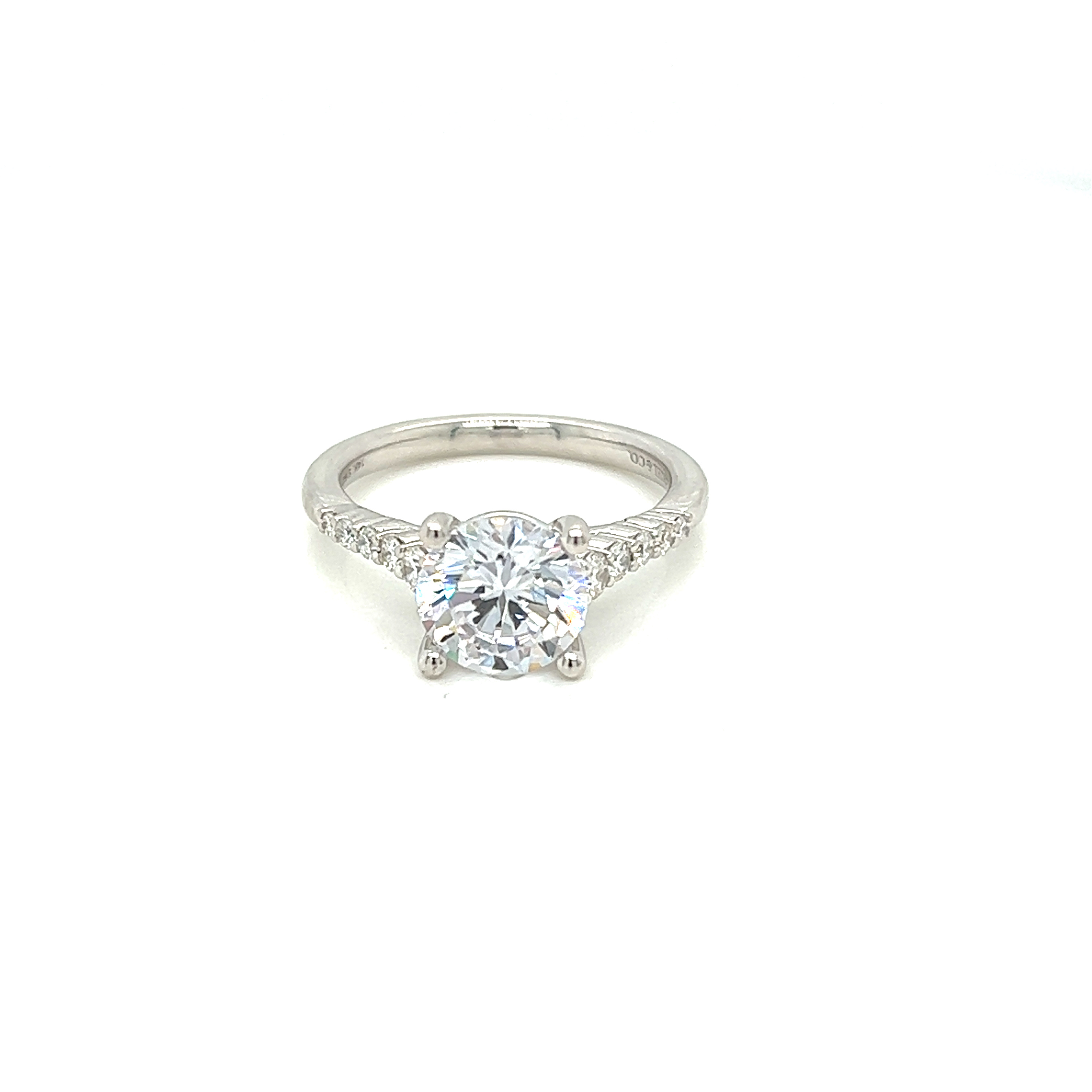 14 Karat white gold semi mount engagement ring Size 6.5 with 10=0.25 total weight round brilliant G VS Diamonds