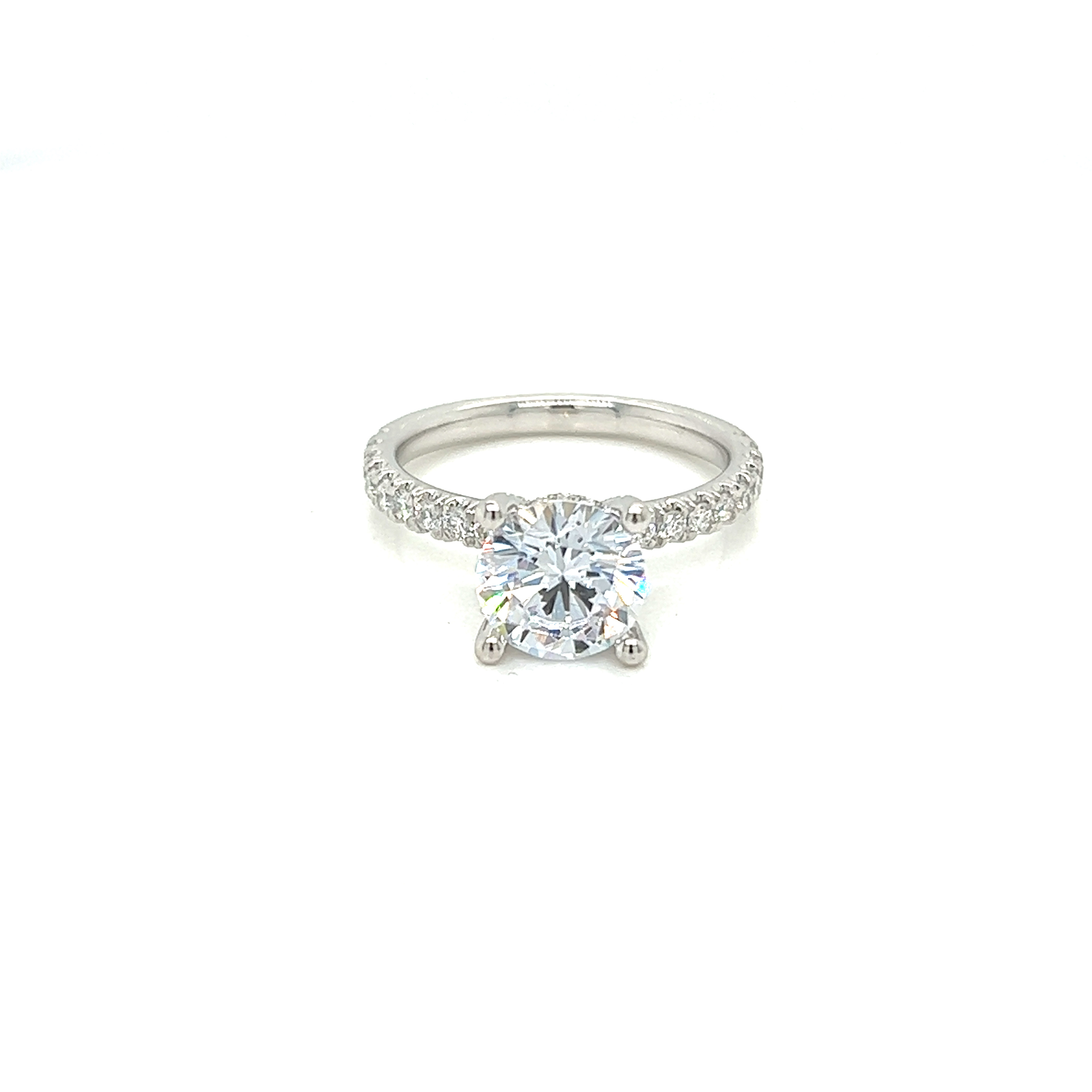 14 Karat white gold semi mount ring Size 6.5 wiith 52=0.52 total weight round brilliant G VS Diamonds