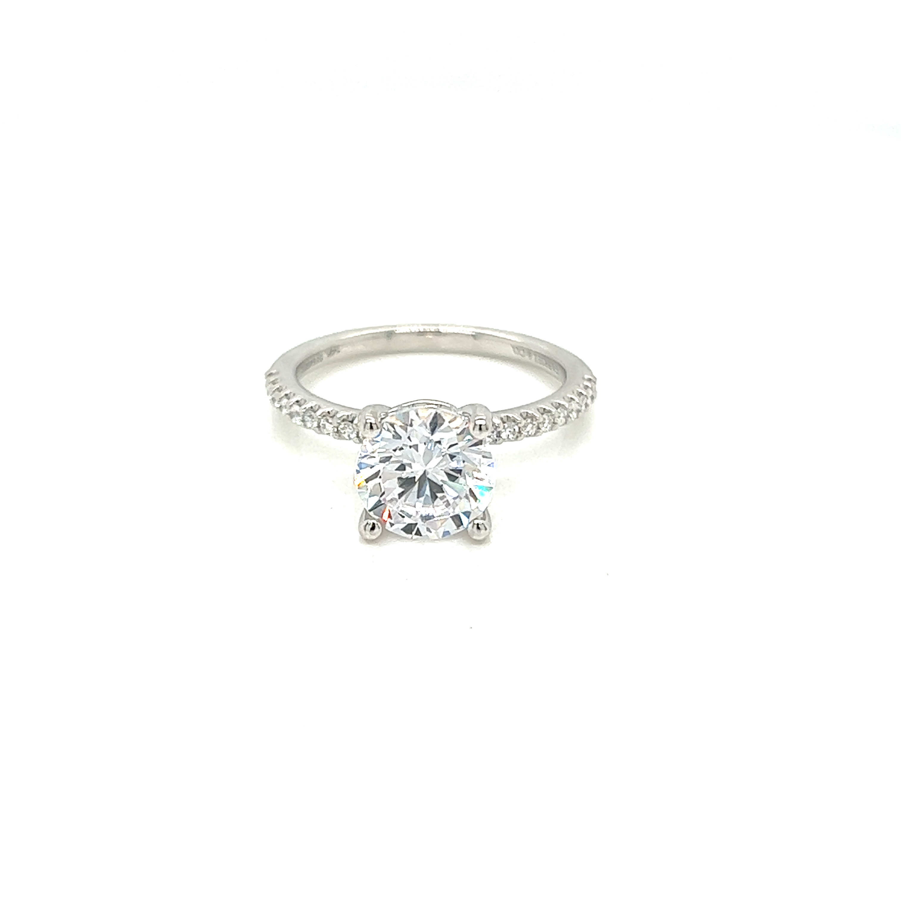 14 Karat white gold semi mount engagement ring Size 6.5 with 20=0.15 total weight round brilliant G VS Diamonds