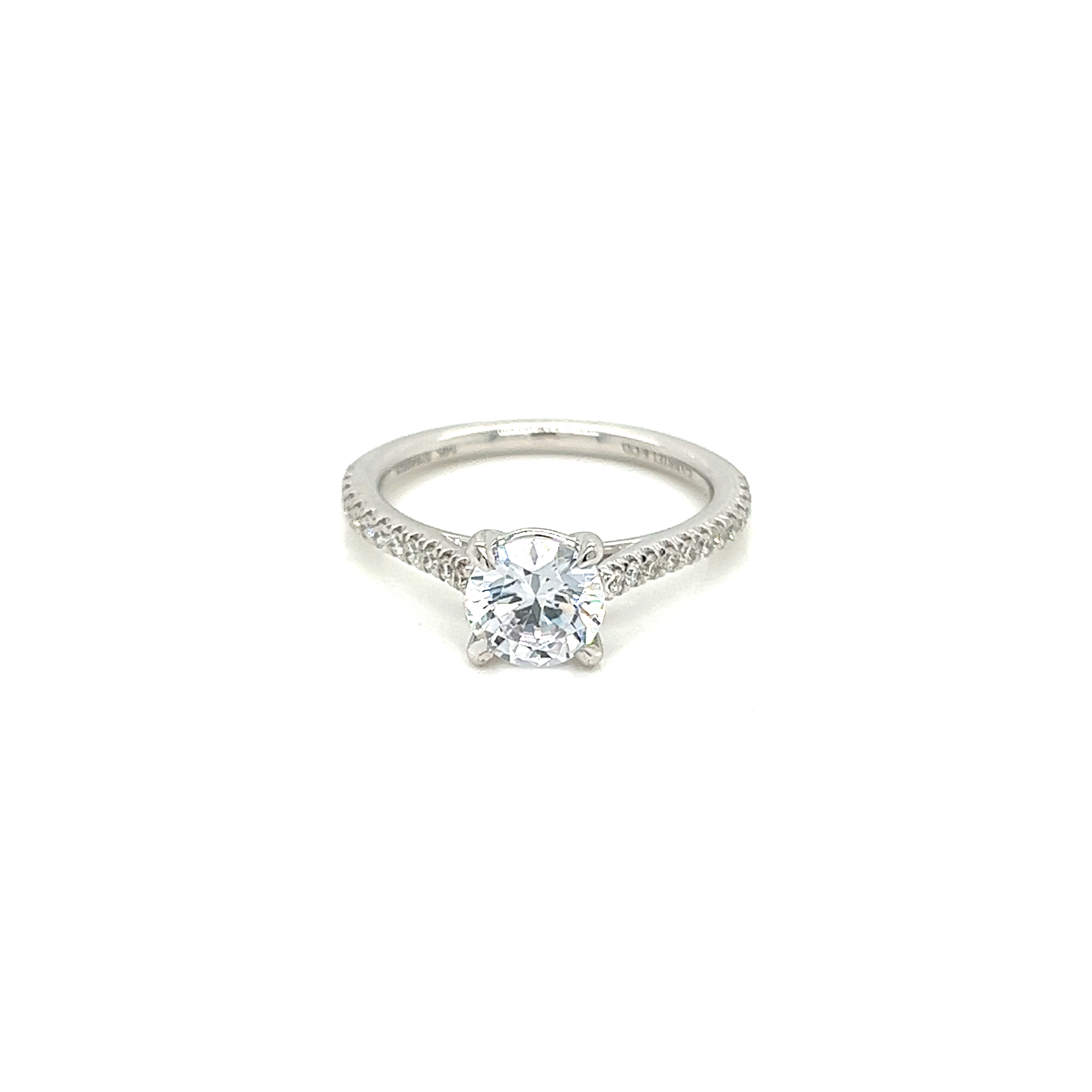 14 Karat white gold semi mount engagement ring Size 6.5 with 24=0.21total weight round brilliant G VS Diamonds