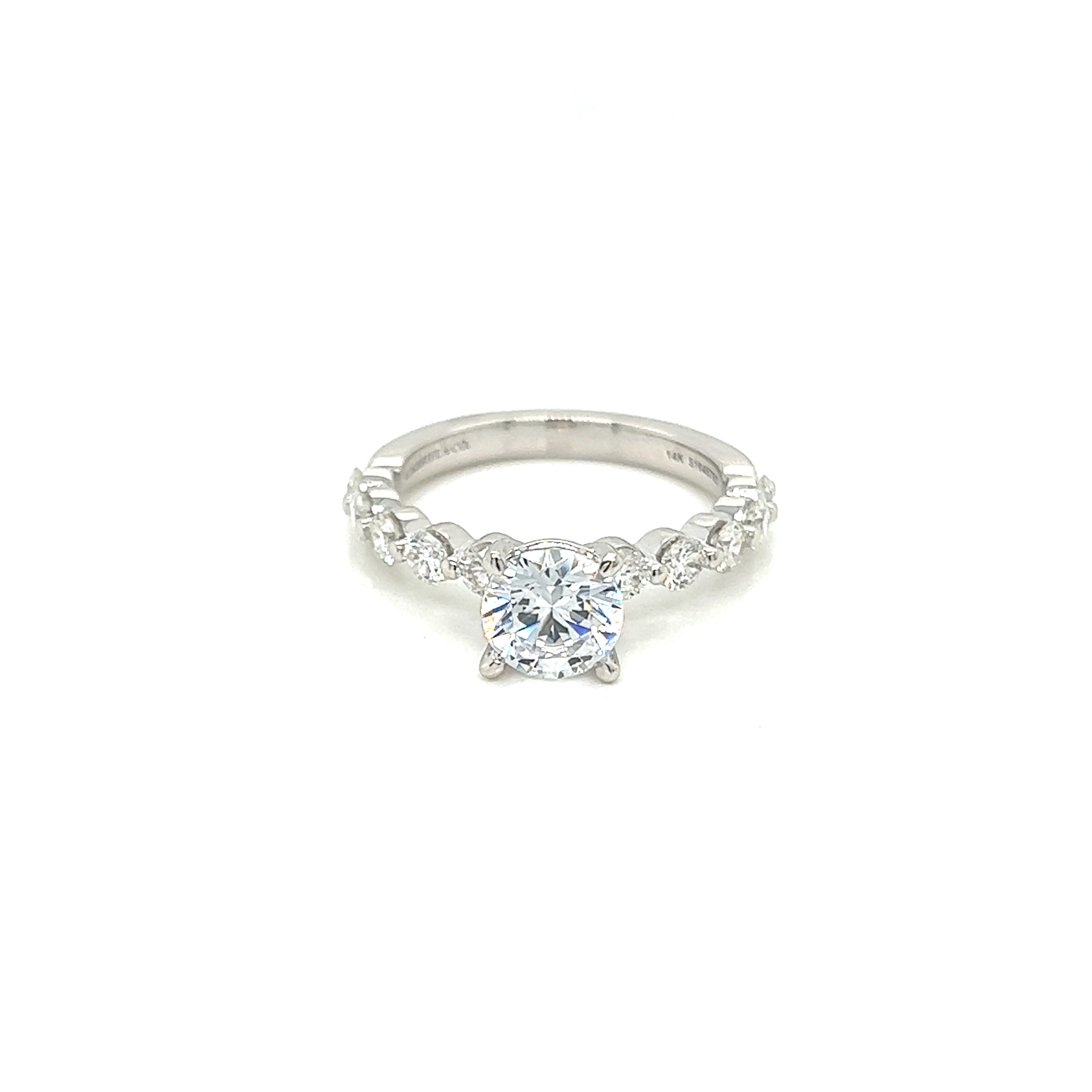 14 Karat white gold semi mount engagement ring Size 6.5 with 10=0.75tw round brilliant G VS Diamonds