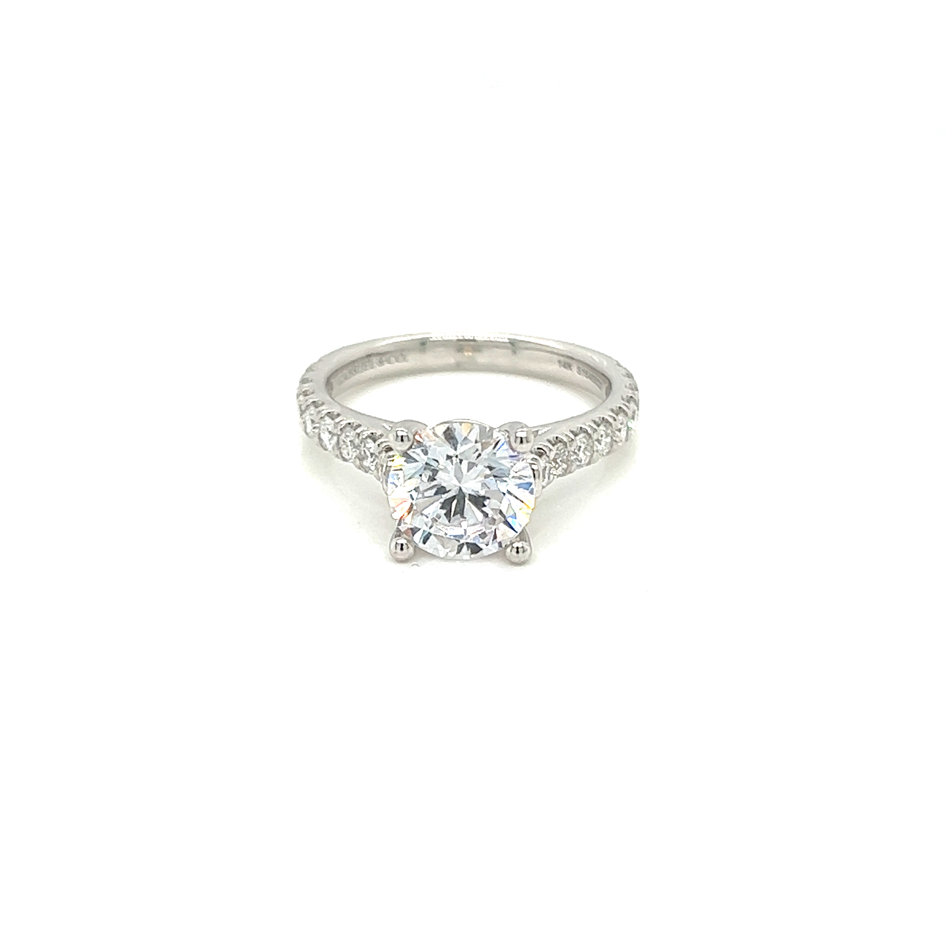 14 Karat white gold semi mount engagement ring Size 6.5 with 18=0.61tw round brilliant G VS Diamonds