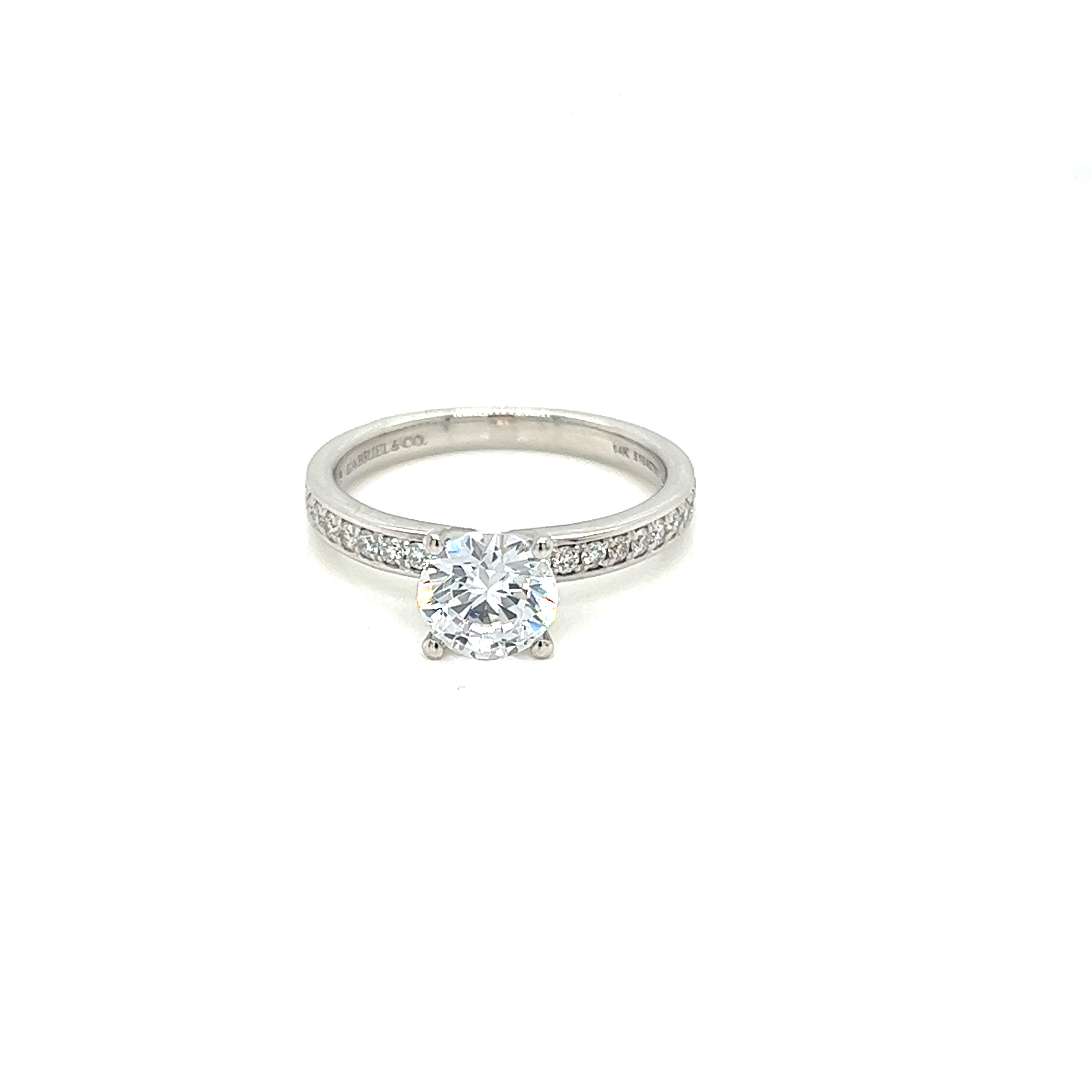 14 Karat white gold semi mount engagement ring Size 6.5 with 22=0.24total weight round brilliant G VS Diamonds