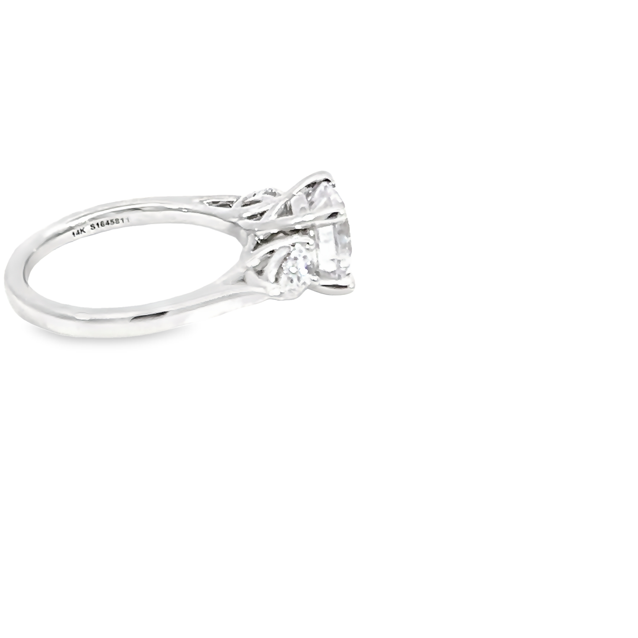 14k White Gold Three Stone Diamond Semi-mount