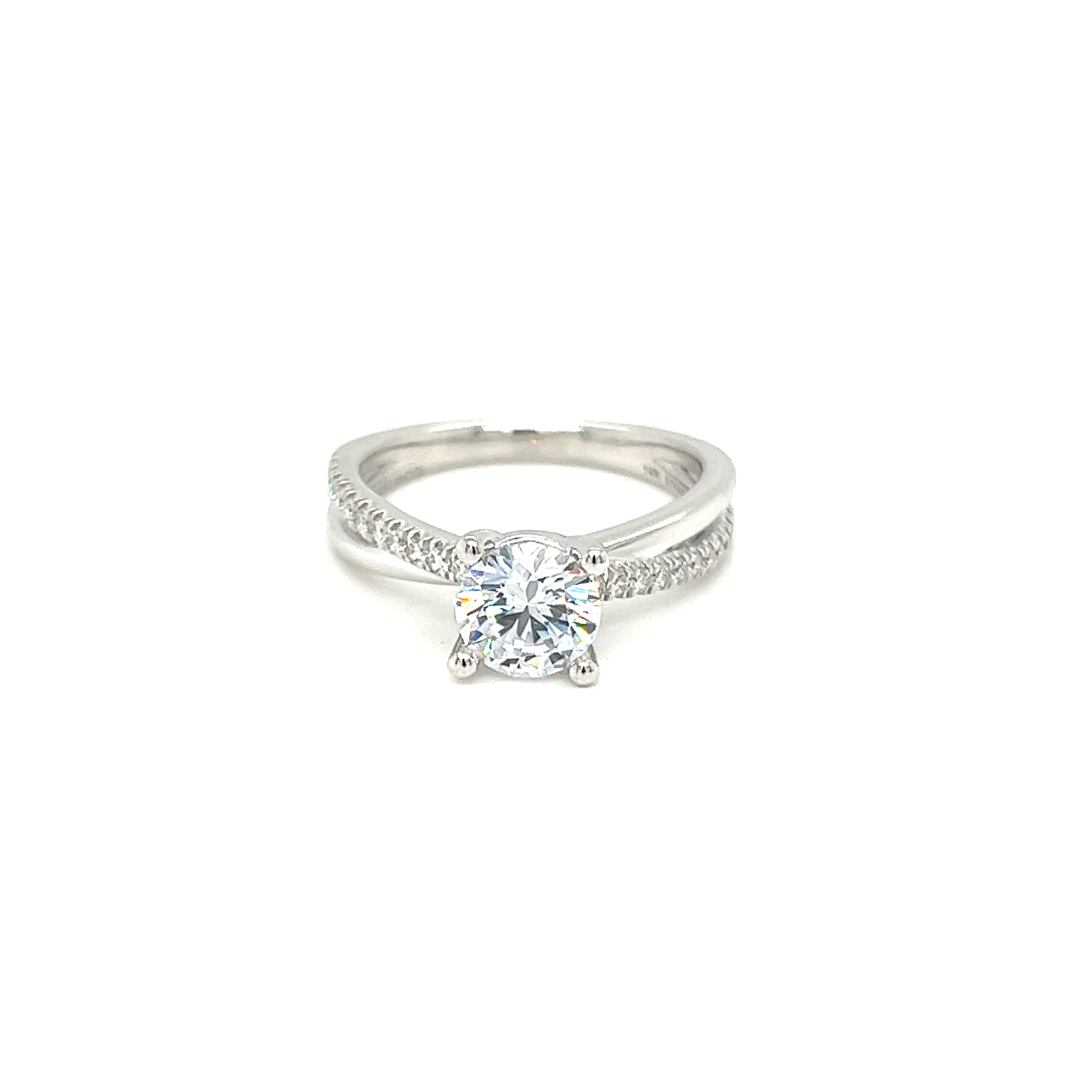 14 Karat  white gold semi mount engagement ring size 6.5 with 22=0.19 total weight round brilliant G VS Diamonds