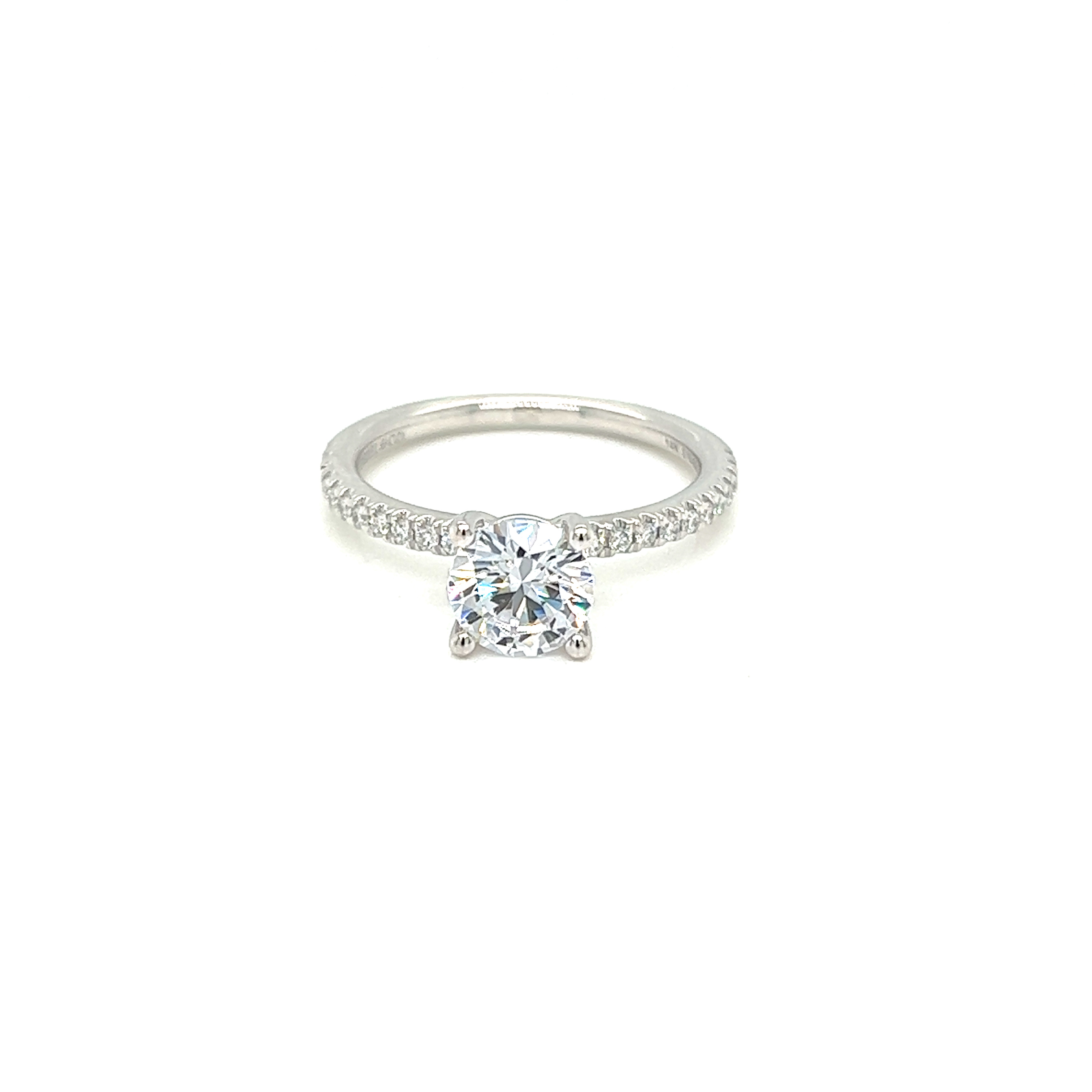 14 Karat white gold semi mount engagement ring Size 6.5 with 24=0.19 total weight round brilliant G VS Diamonds