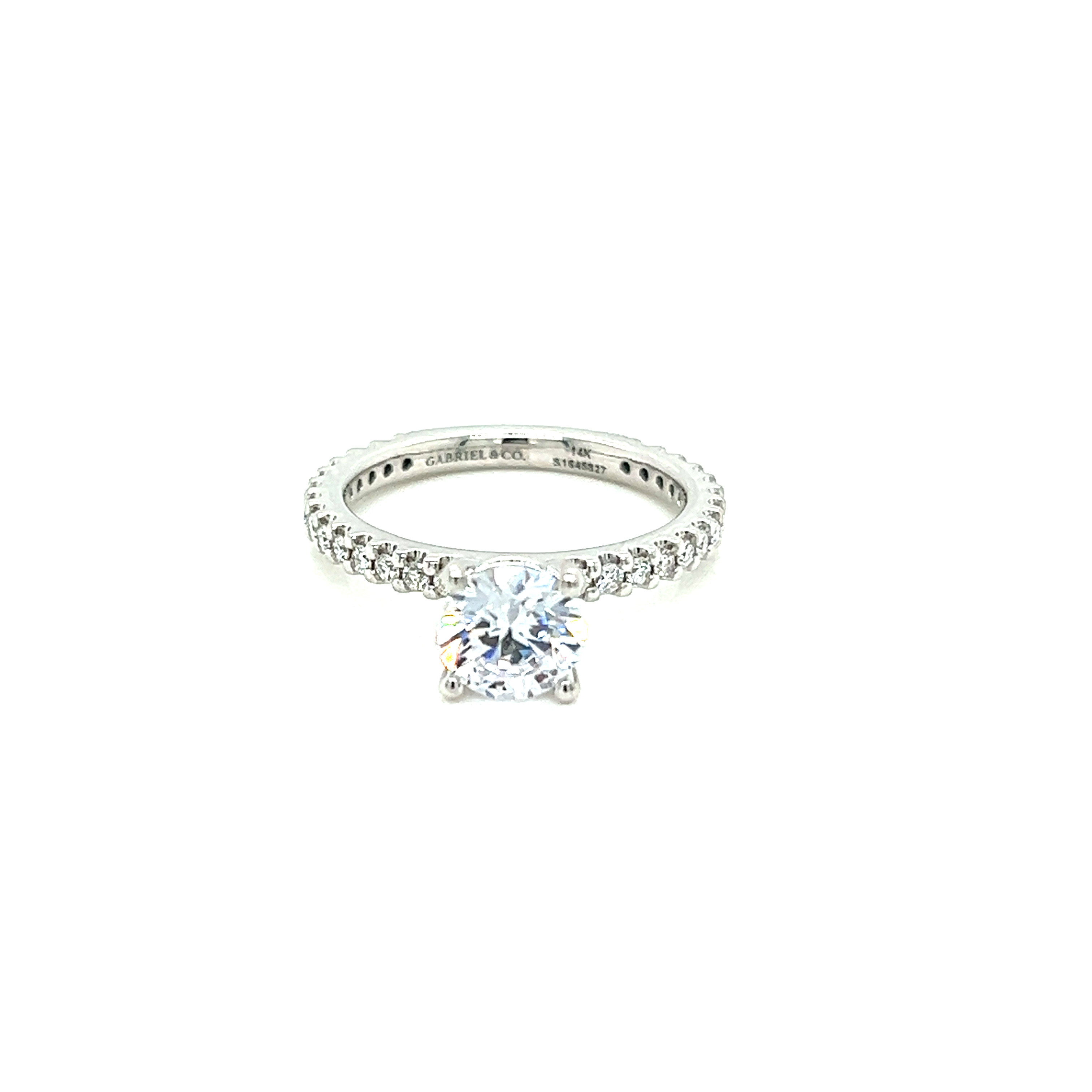 14 Karat white gold semi mount engagement ring Size 6.5 with 28=0.36 total weight round brilliant G VS Diamonds