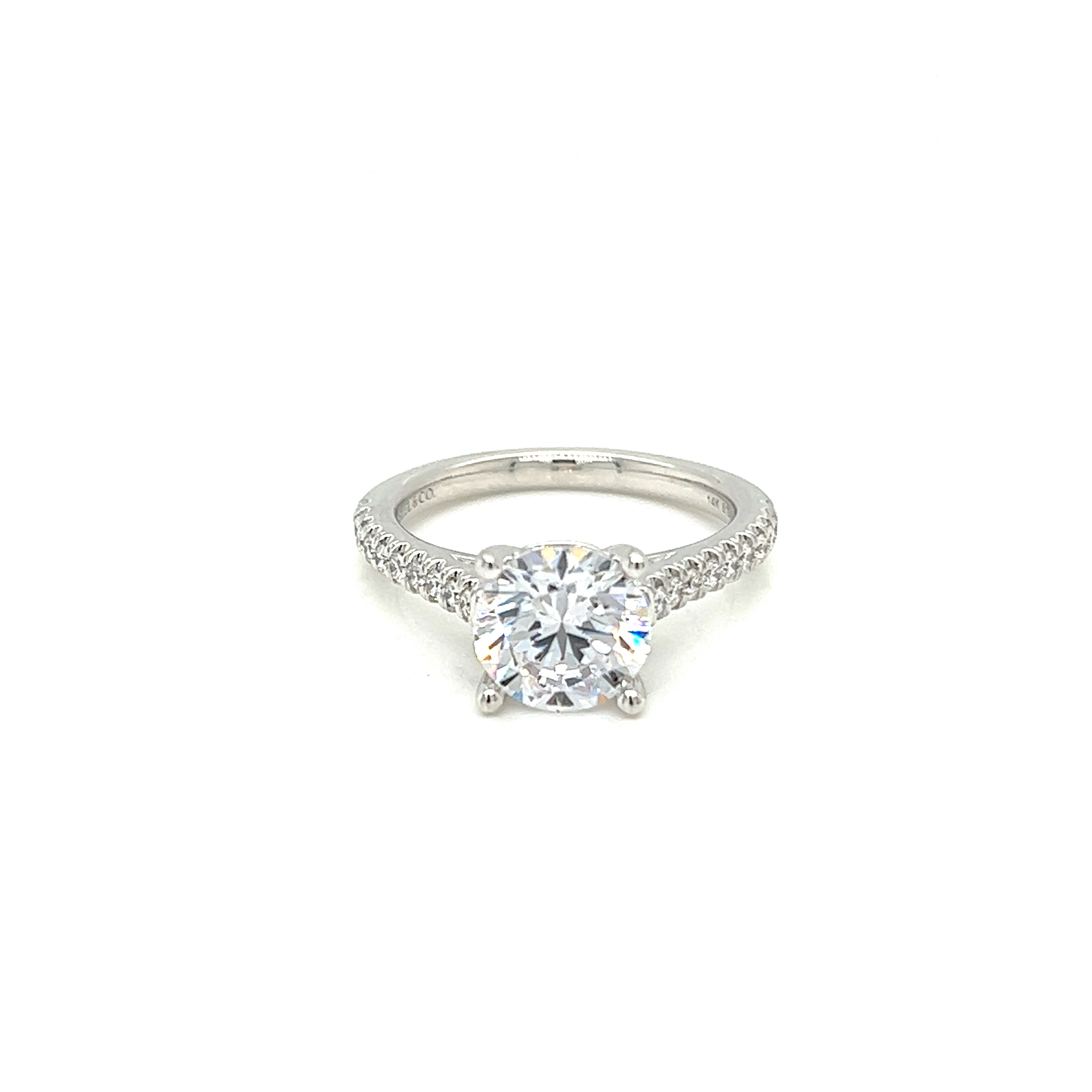 14 Karat white gold semi mount engagement ring Size 6.5 with 0.24 total weight round vrilliant G VS Diamonds
