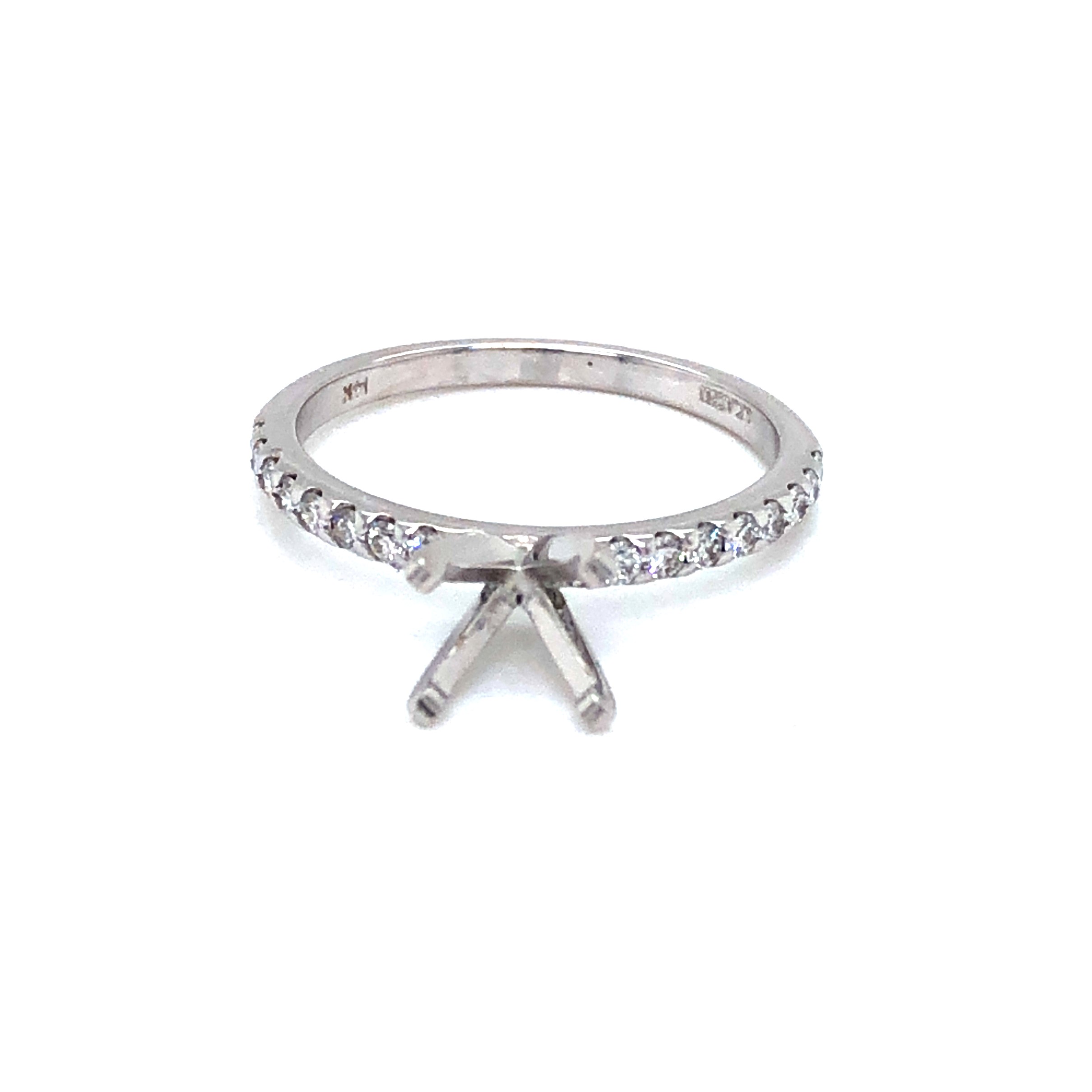 14 Karat White Gold Semi Mount Ring With 18=0.29TW Round Brilliant G VS Diamonds