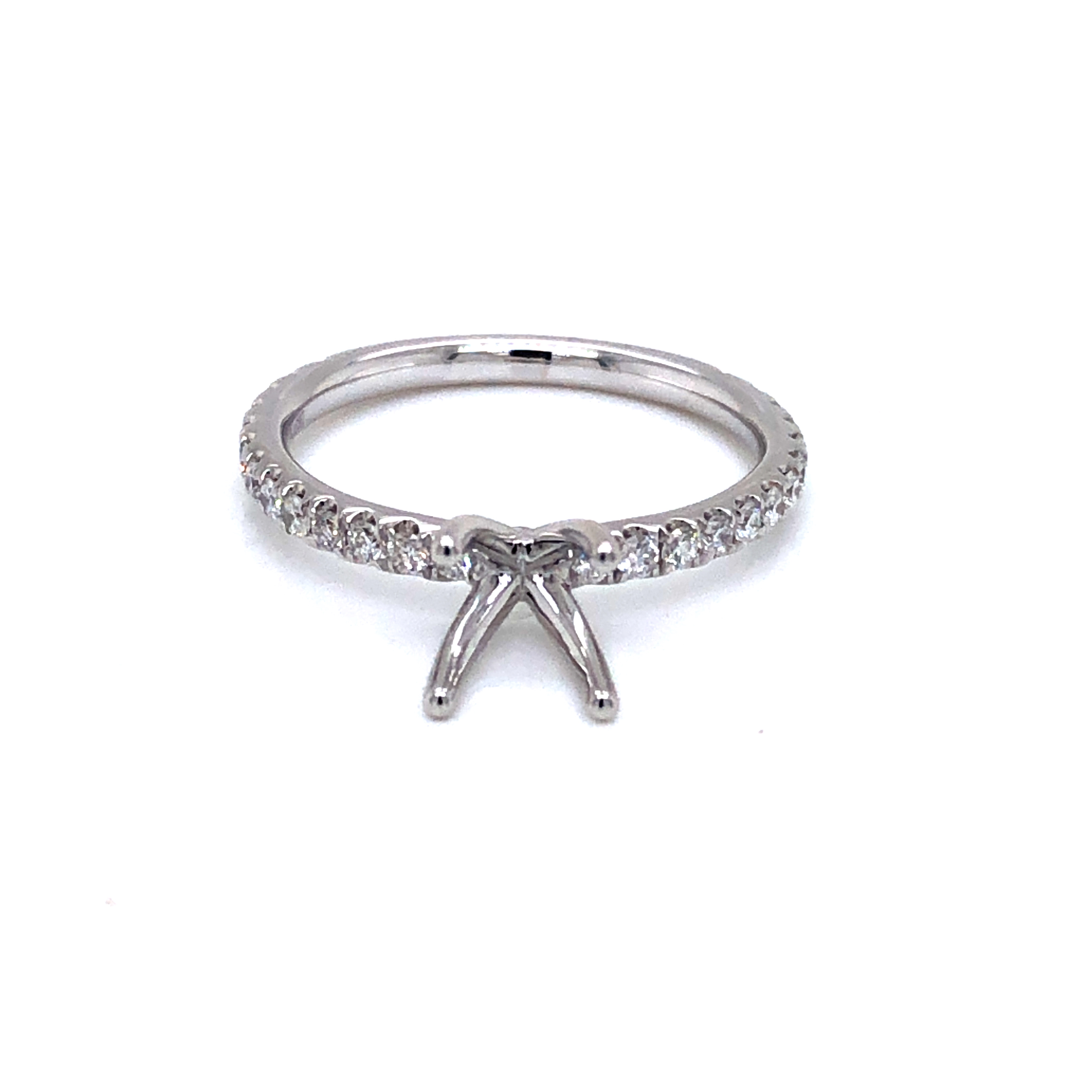 14 Karat White Gold Semi Mount Ring With 26=0.48TW Round Brilliant G VS Diamonds