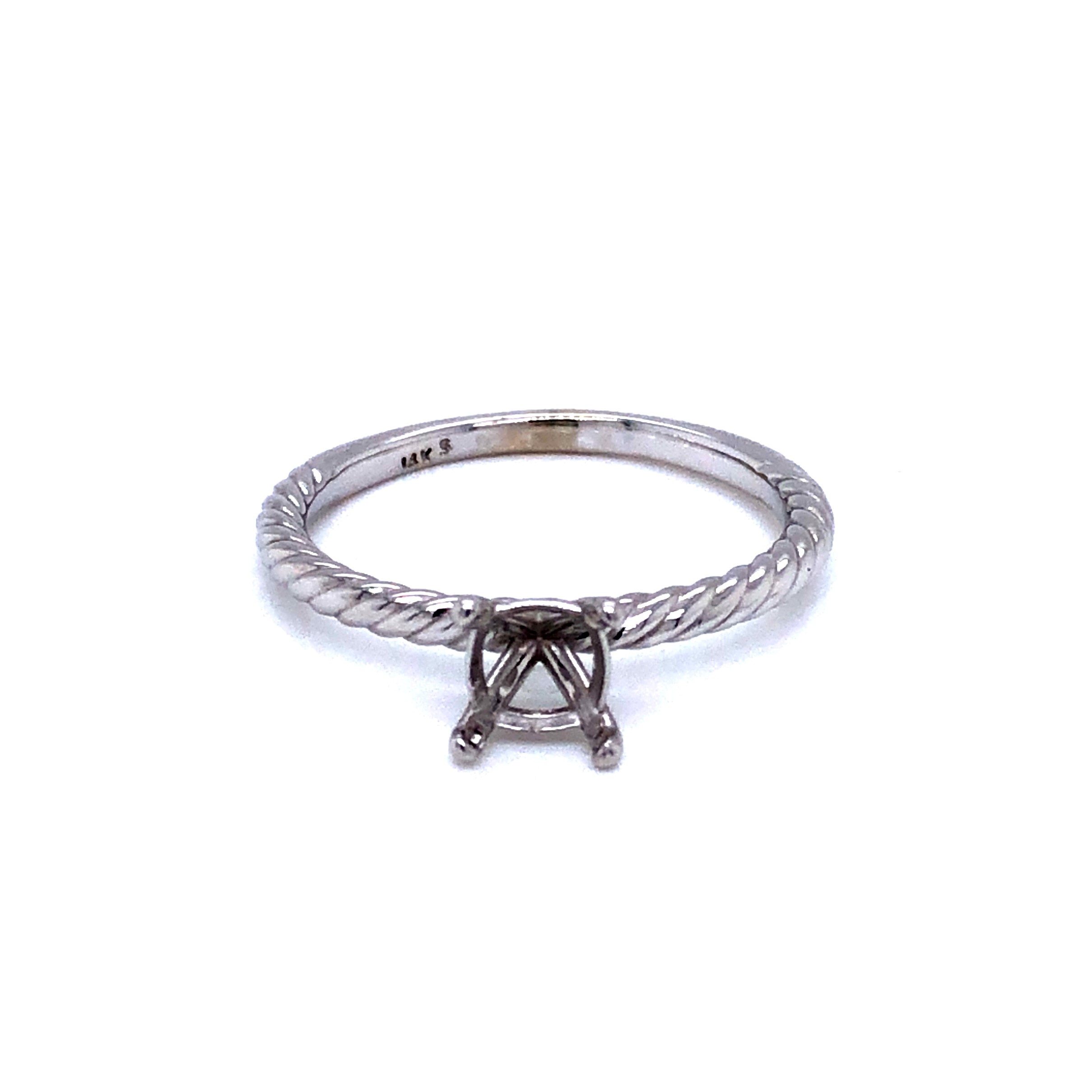 14 karat white gold semi mount engagement ring Size 7.5  -  for 6x6mm Cushion  dwt: 1.5
