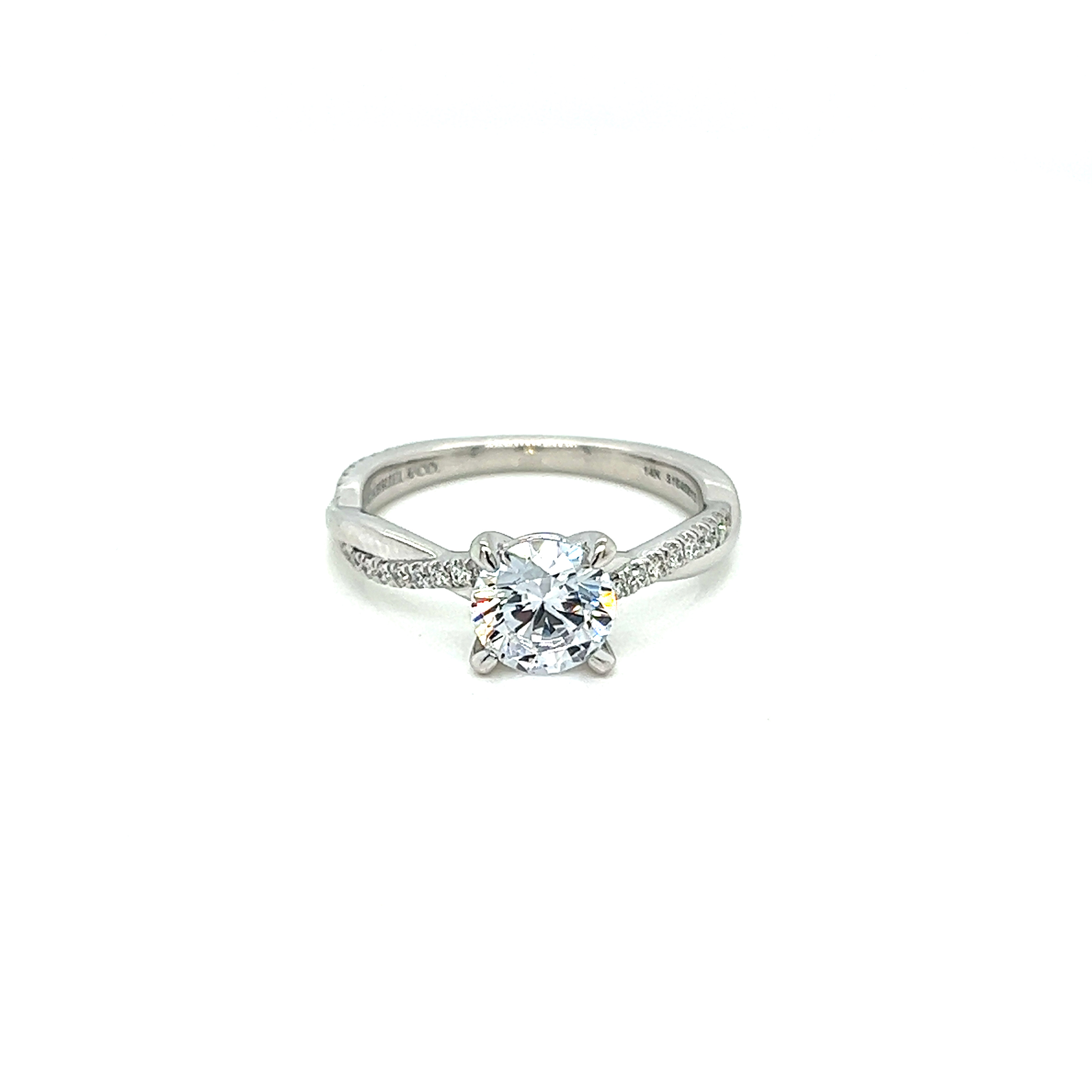 14 Karat white gold semi mount ring Size 6.5 with 32=0.16 total weight round brilliant G VS Diamonds