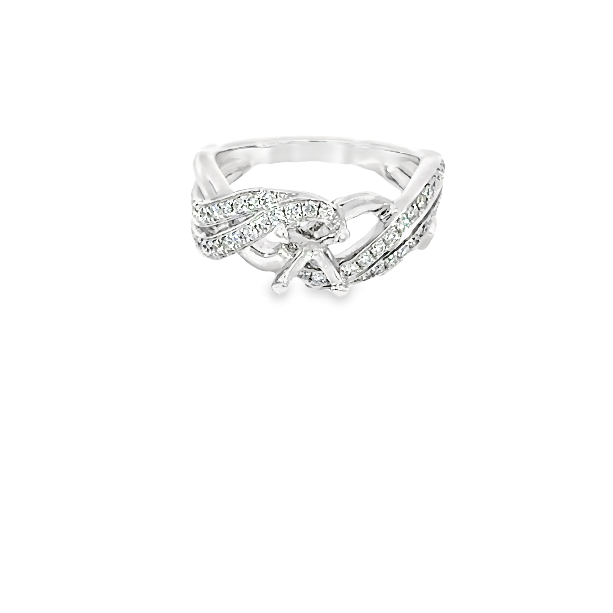 14 Karat white gold semi-mount engagement Ring With 58=0.48Tw Round Brilliant G SI Diamonds
