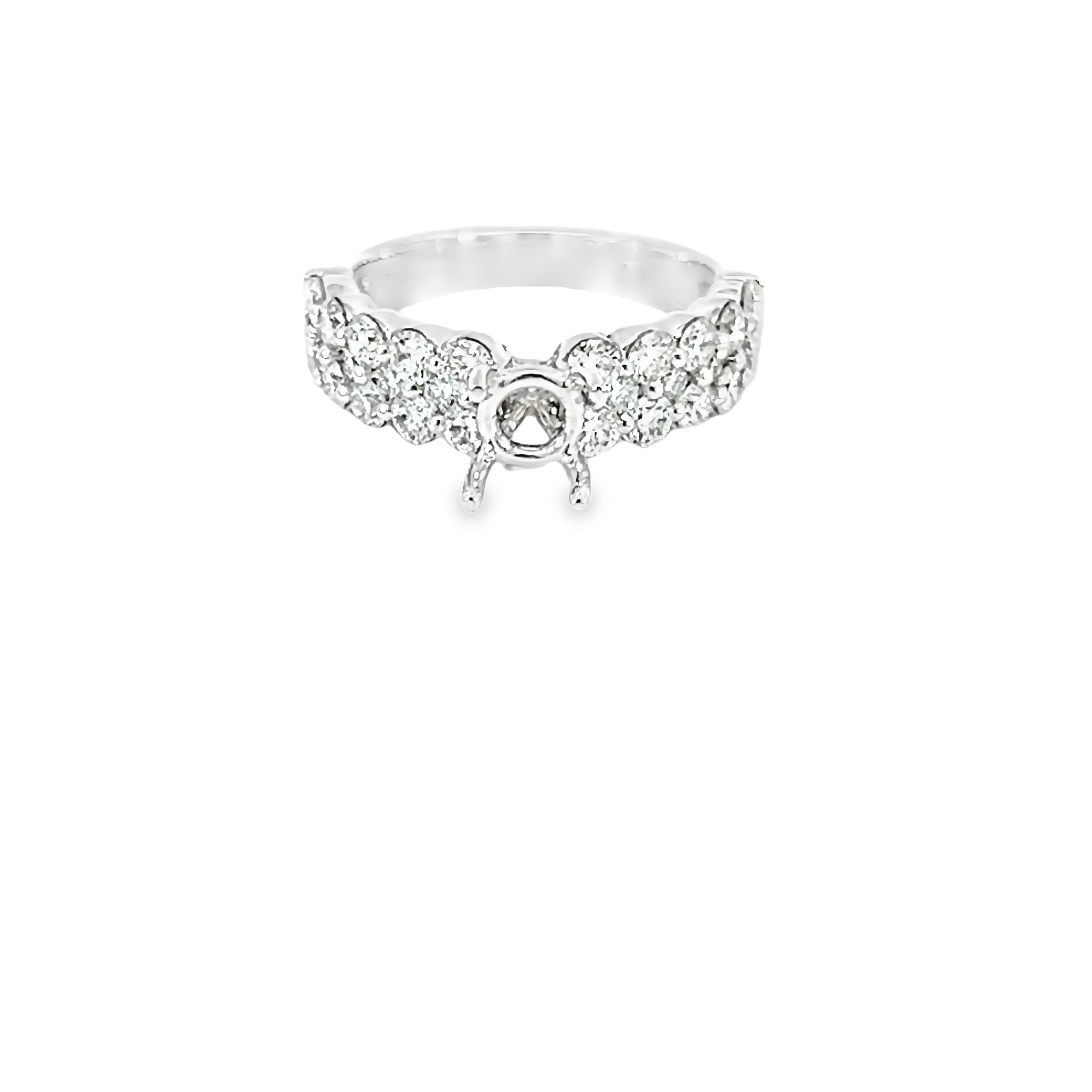 14 karat white gold semi-mount engagement ring with 28=1.53total weight round brilliant G VS Diamonds