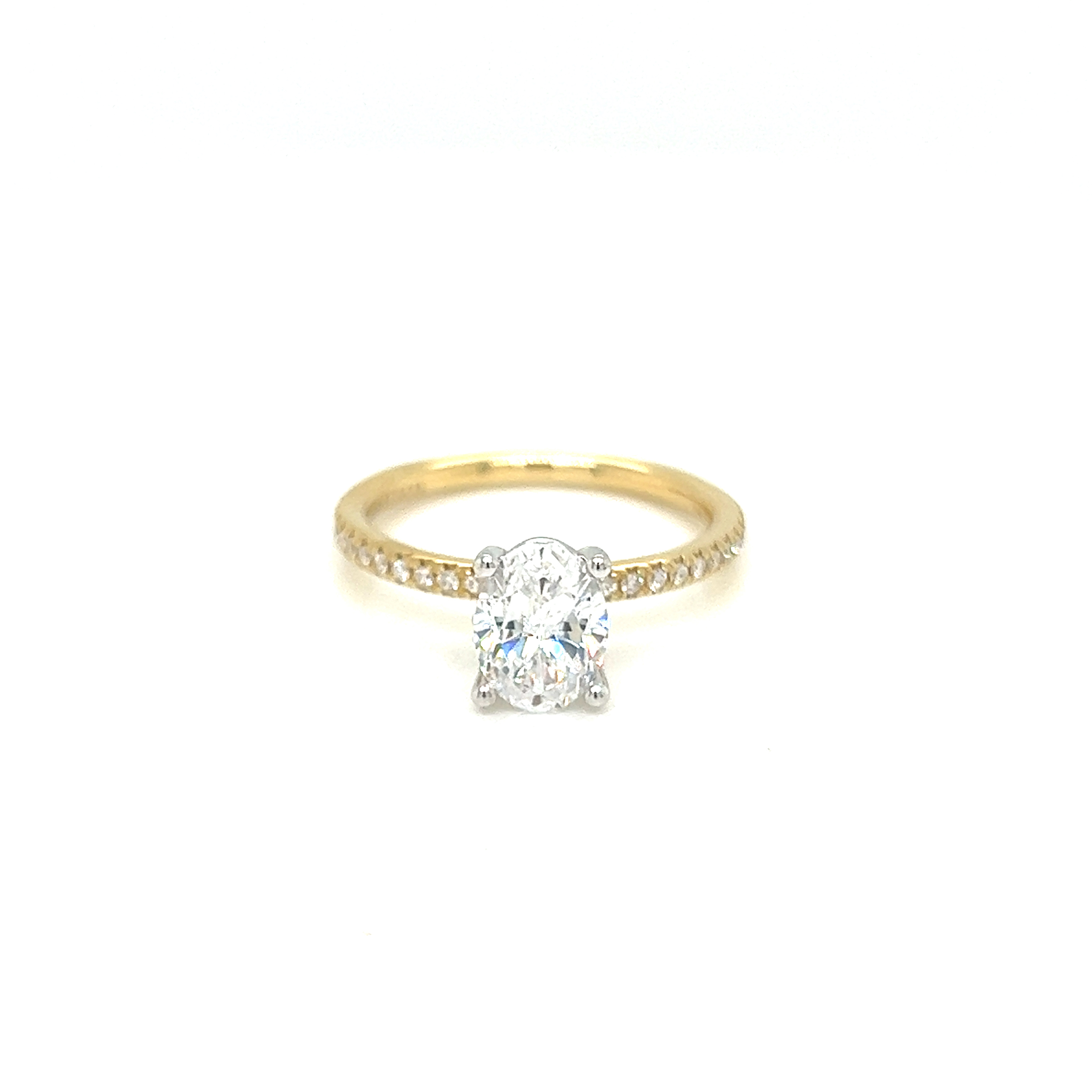 14 Karat yellow gold semi mount ring Size 6.5 with 34=0.18 total weight round brilliant G VS Diamonds
