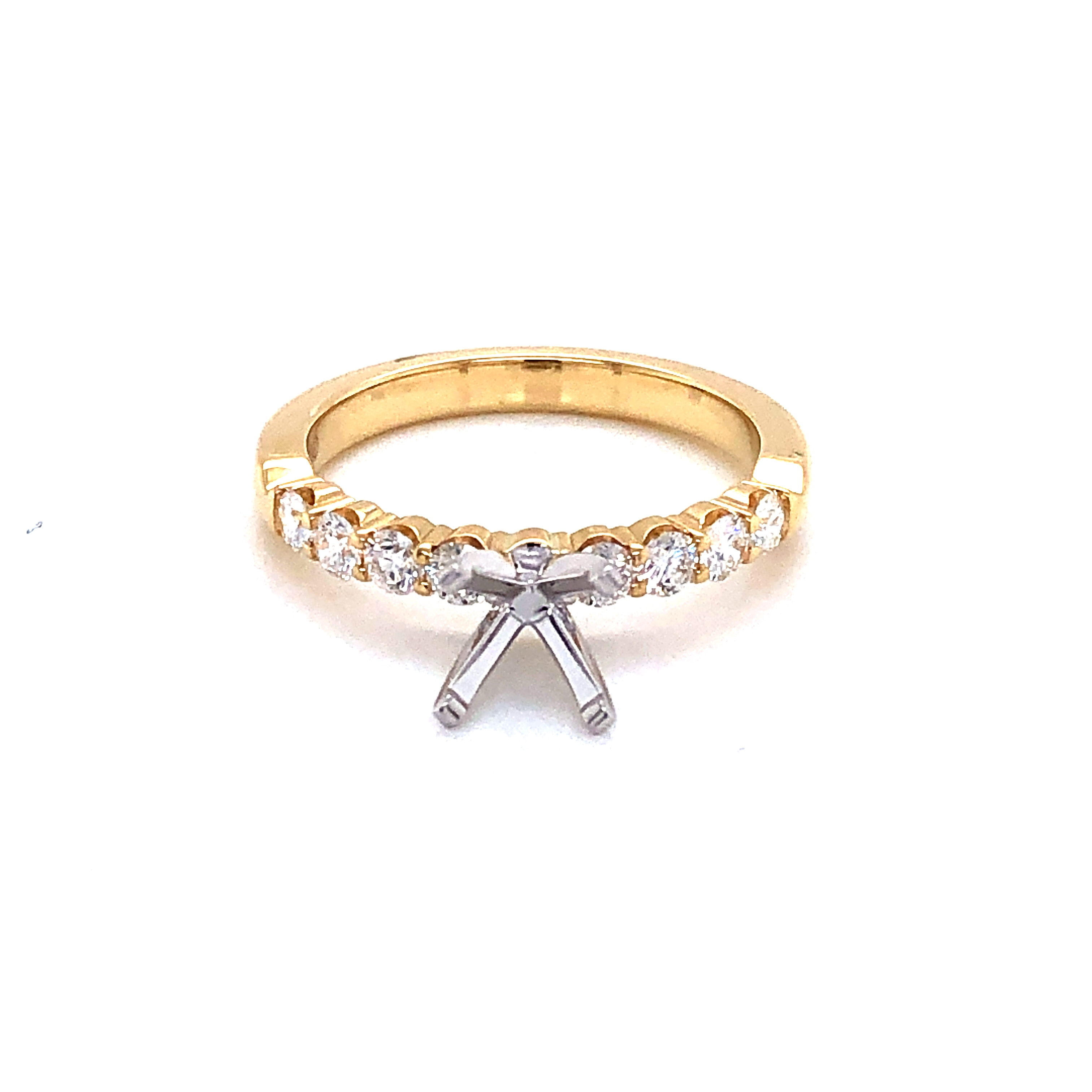 14 Karat yellow gold semi-mount ring with 8=0.45 total weight Round Brilliant G VS Diamonds
