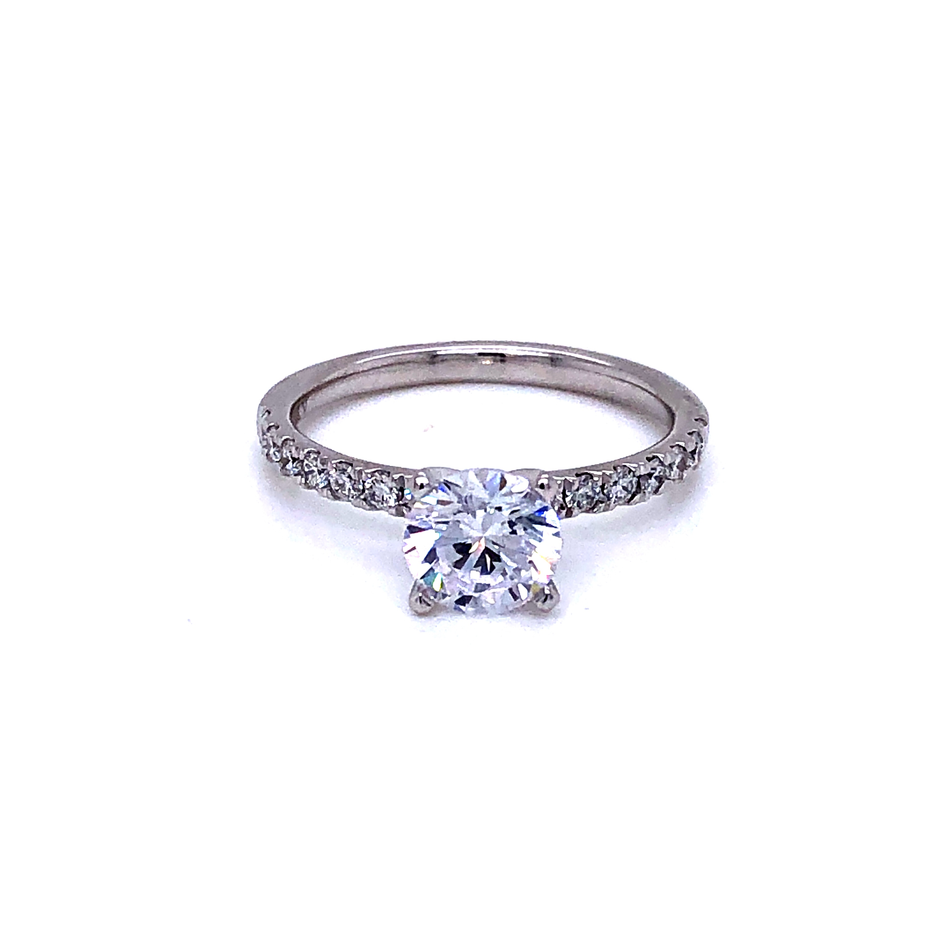 14 Karat white gold accented semi mount engagement ring Size 6.5 with 14=0.30Tw Round Brilliant G Vs Diamonds
