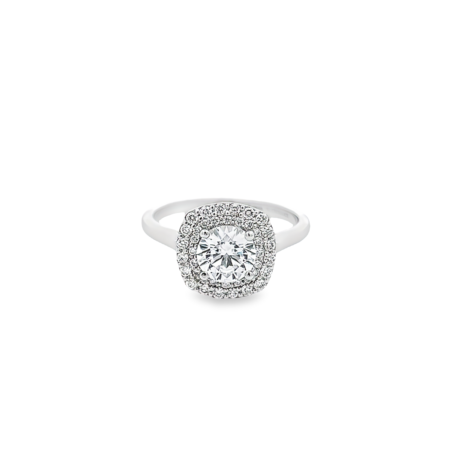 14 Karat white gold halo semi mount engagement ring with 40=0.30 total weight Round Brilliant G Vs Diamonds. Size 7