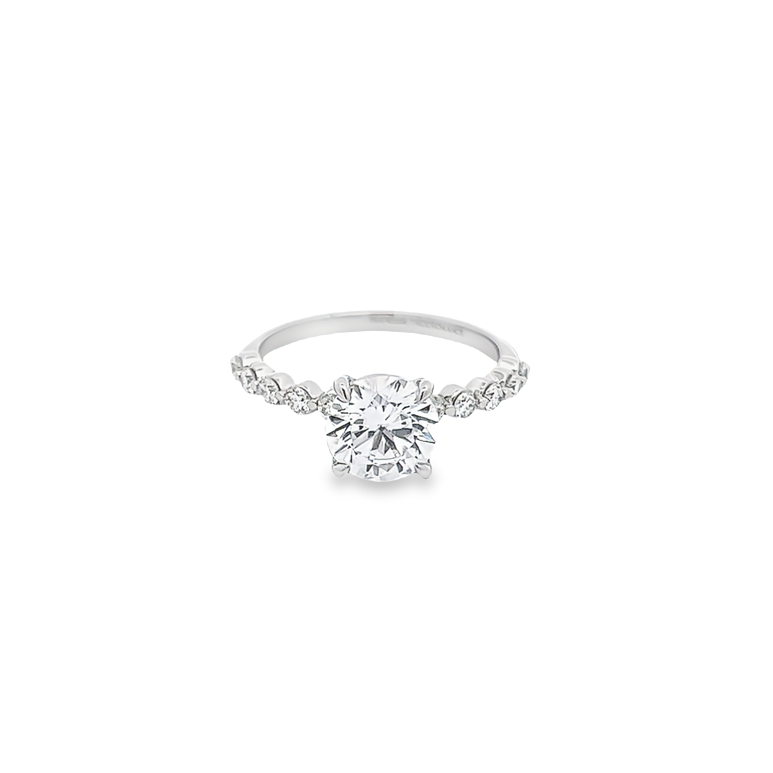 14 Karat white gold semi mount engagement ring with 10=0.35 total weight Round Brilliant G VS Diamonds. Size 7