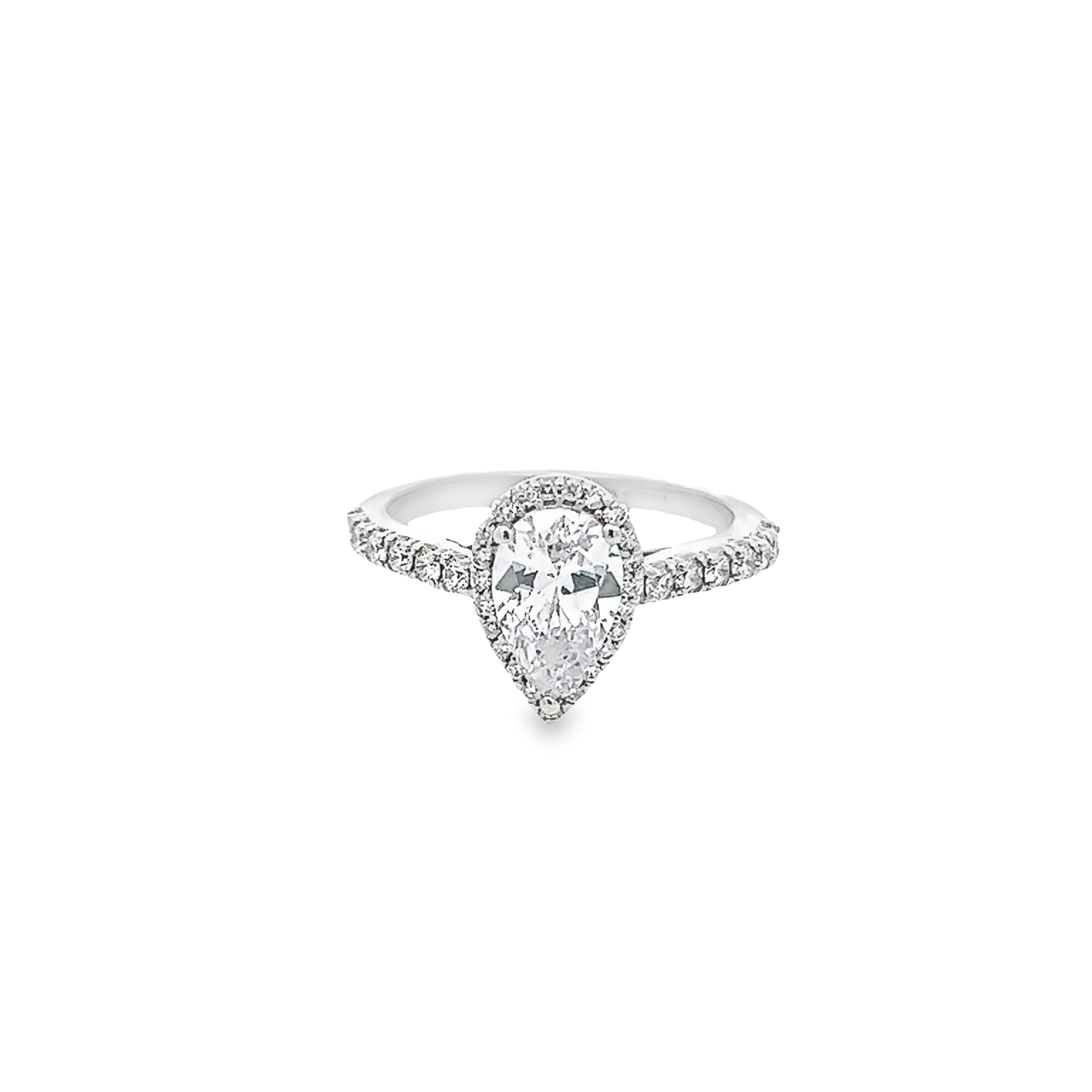 14 Karat white gold semi mount engagement ring with 35=0.42 total weight Round Brilliant G VS Diamonds. Size 7