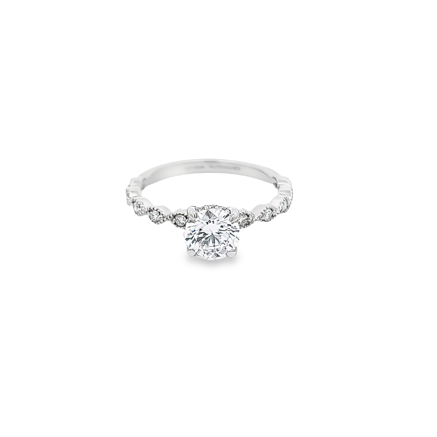 14 Karat white gold semi mount engagement ring with 22=0.21 total weight Round Brilliant G Vs Diamonds.Size 7
