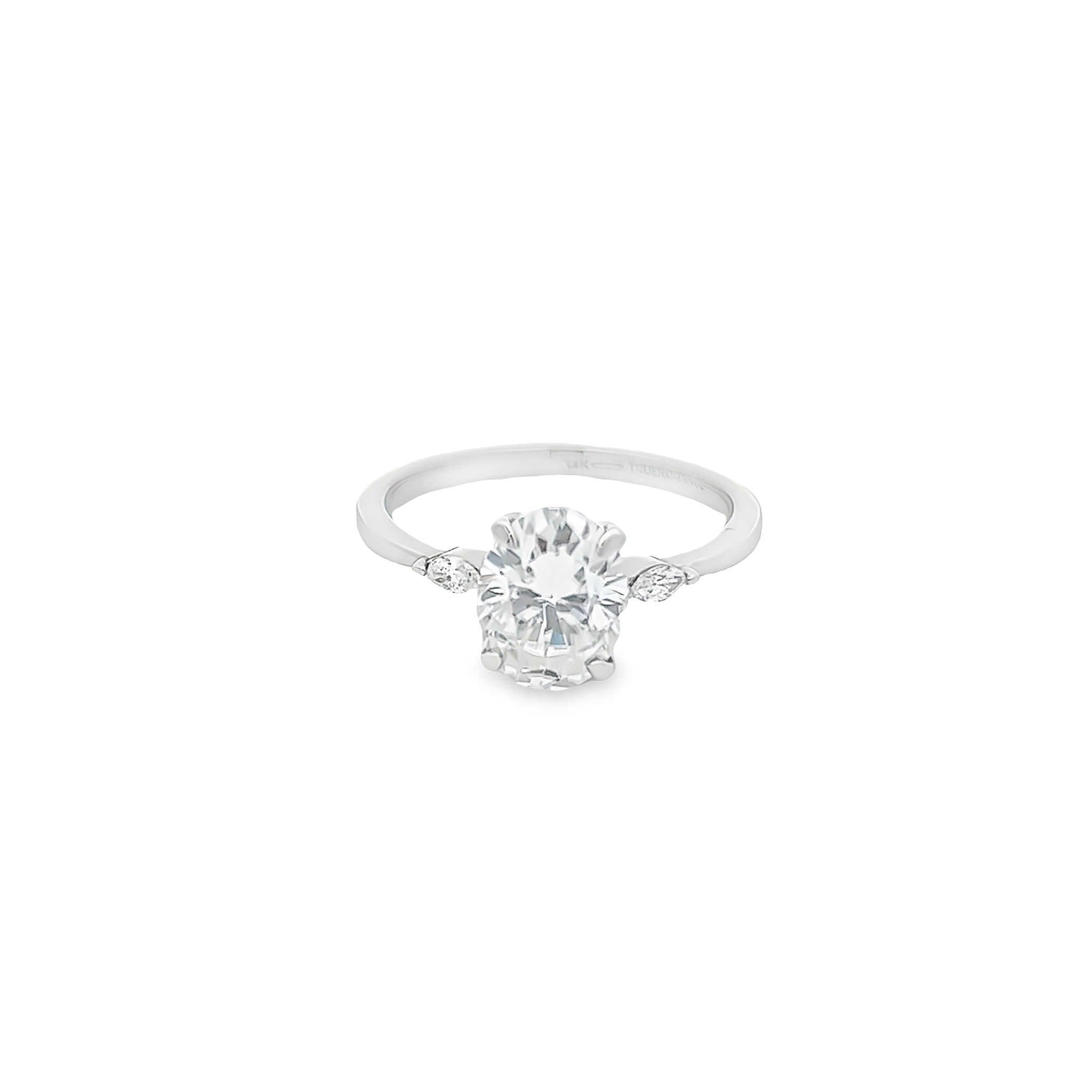 14 Karat white gold semi mount emgagement ring with 2=0.12 total weight marquise G VS Diamonds. Size 7