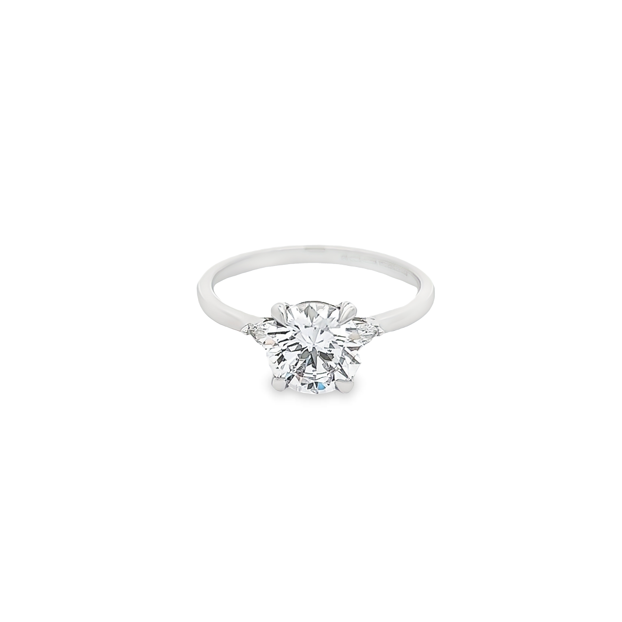 Platinum Semi Mount Engagement Ring With 4=0.19 Total Weight Round Brilliant And Pear G Vs Diamonds. Size 7