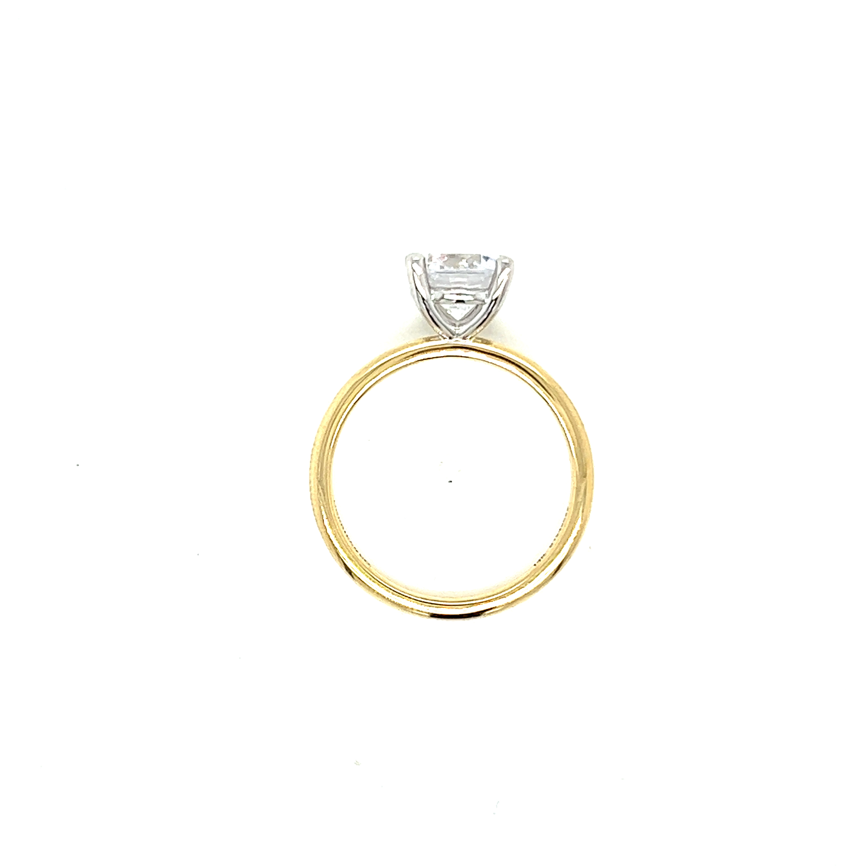 14 Karat yellow gold solitaire semi mount engagement ring with a 14 karat white gold head. Size 6.5